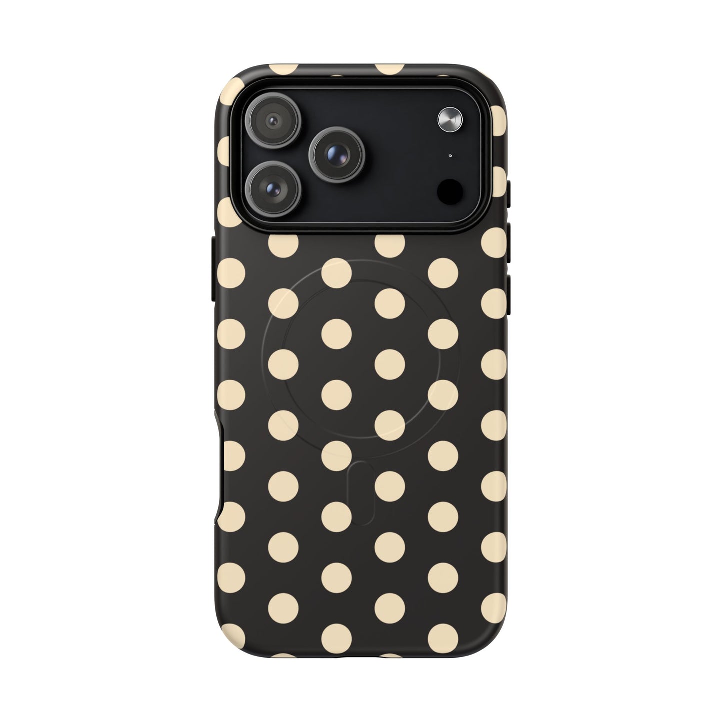 Polka Dot Magnetic Phone Case – Black & Cream Retro Spot Pattern