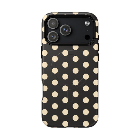 Polka Dot Magnetic Phone Case – Black & Cream Retro Spot Pattern