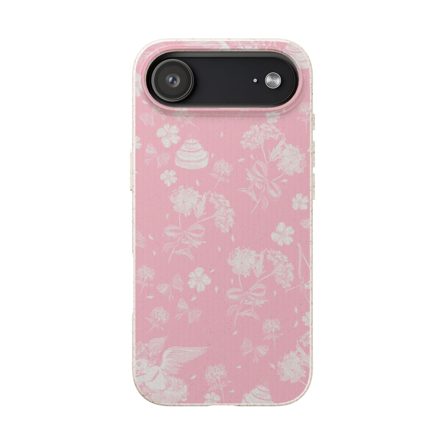 Pink Floral Cherub Biodegradable Phone Case for Apple iPhone and Samsung Galaxy.