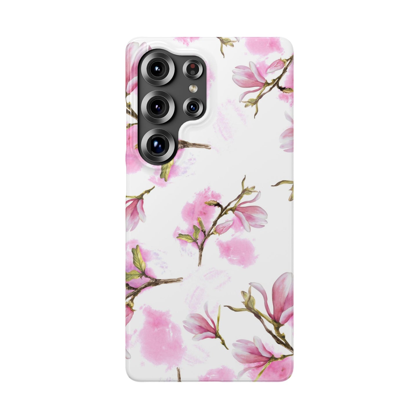 Floral Magnolia Slim Phone Case – Pink Watercolor Snap Case for Apple iPhone and Samsung Galaxy.
