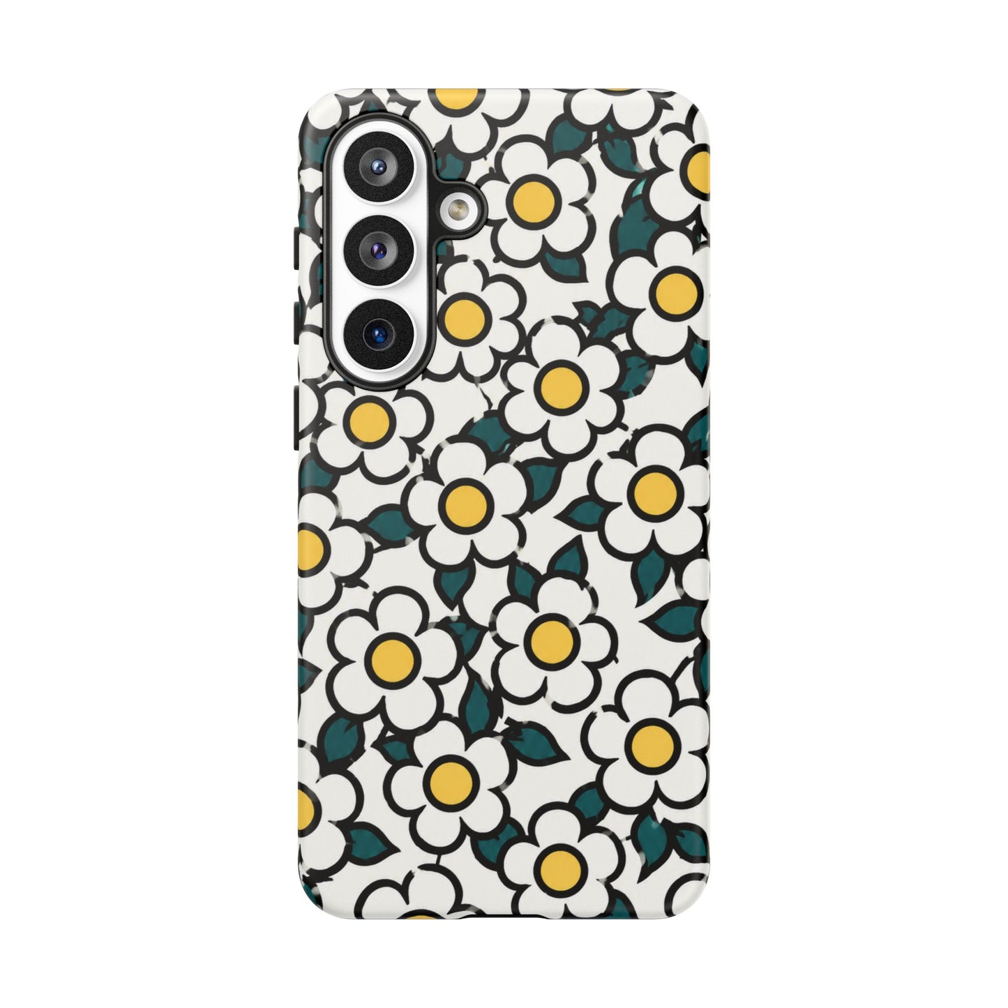 Floral Daisy Tough Phone Case — Retro White & Yellow Protective Cover