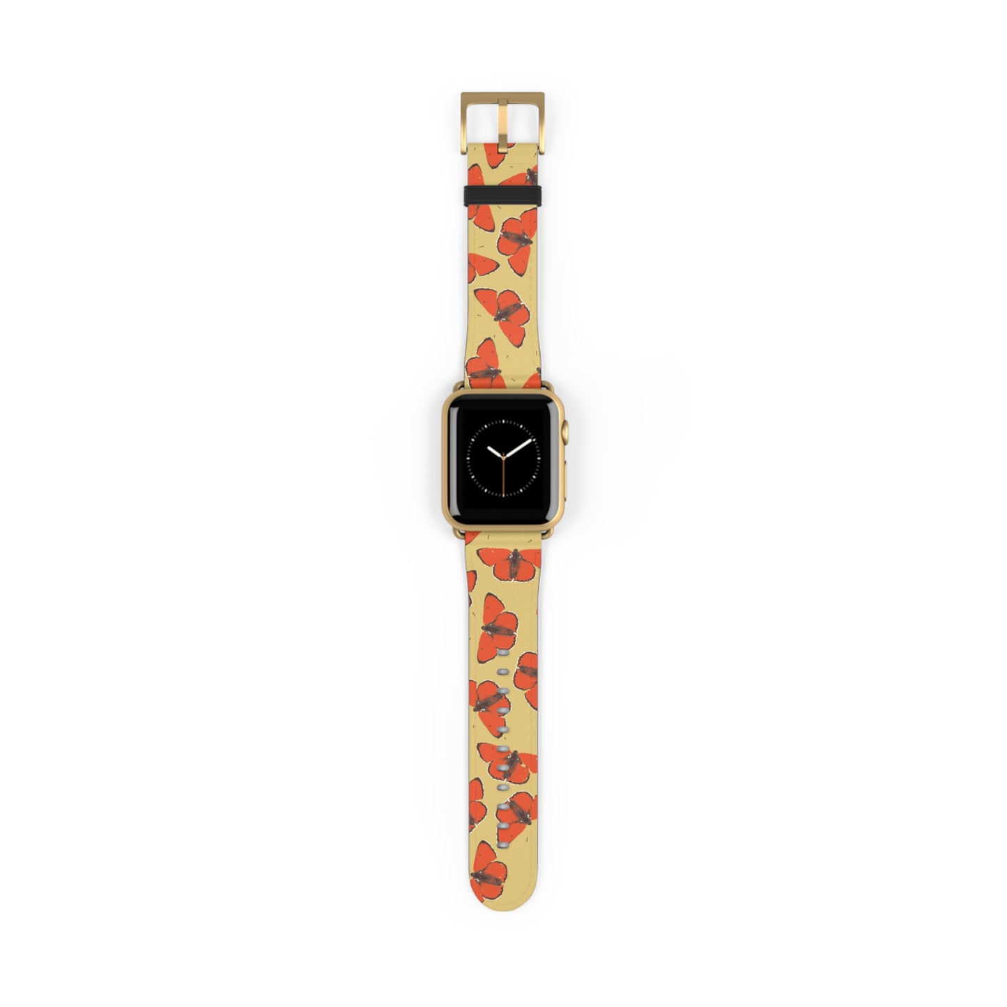 Red Butterfly Watch Band for Apple Watch, colorful accessory with faux-leather strap, perfect gift for her