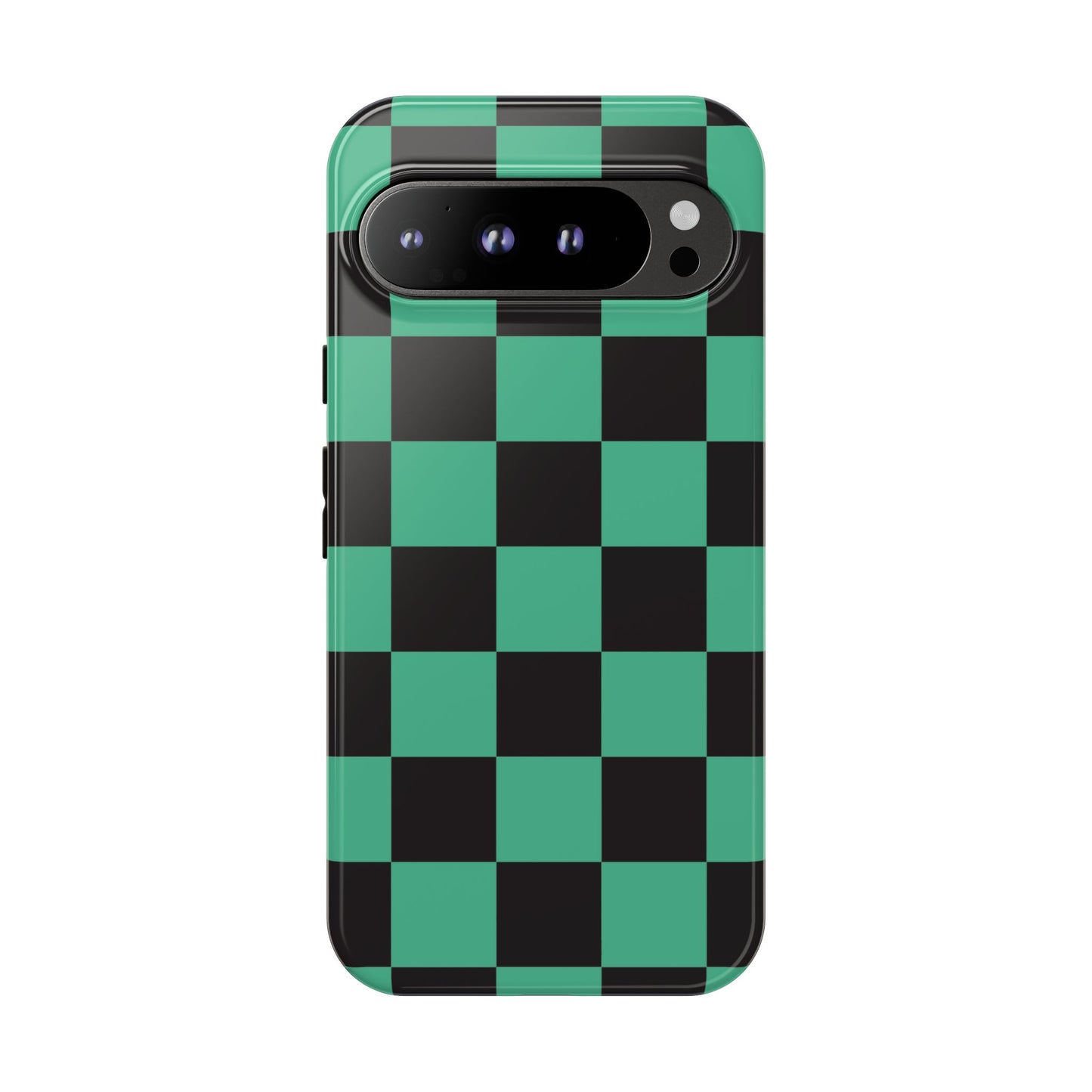 Tanjiro Checkerboard Tough Phone Case – Green & Black Protective Cover