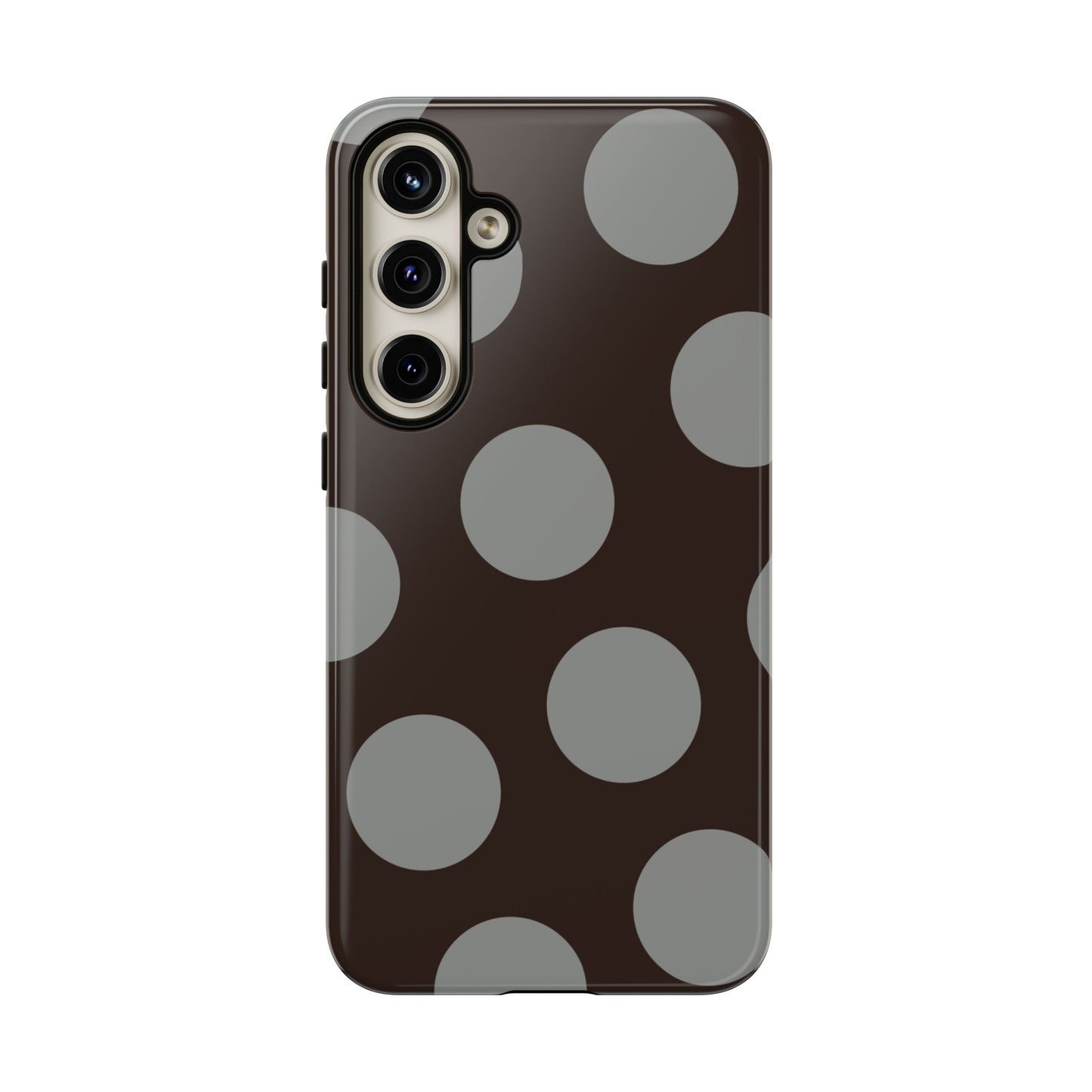 Polka Dot Tough Phone Case – Brown & Gray Retro Dot Protective Cover