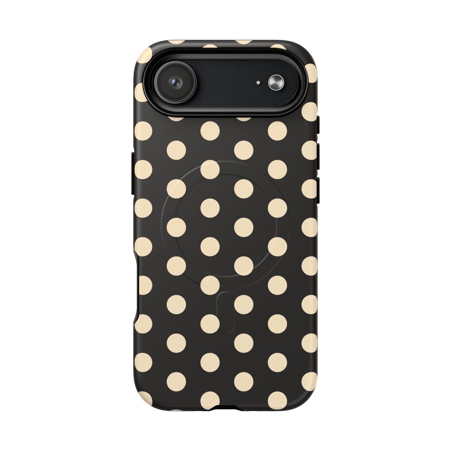 Polka Dot Magnetic Phone Case – Black & Cream Retro Spot Pattern