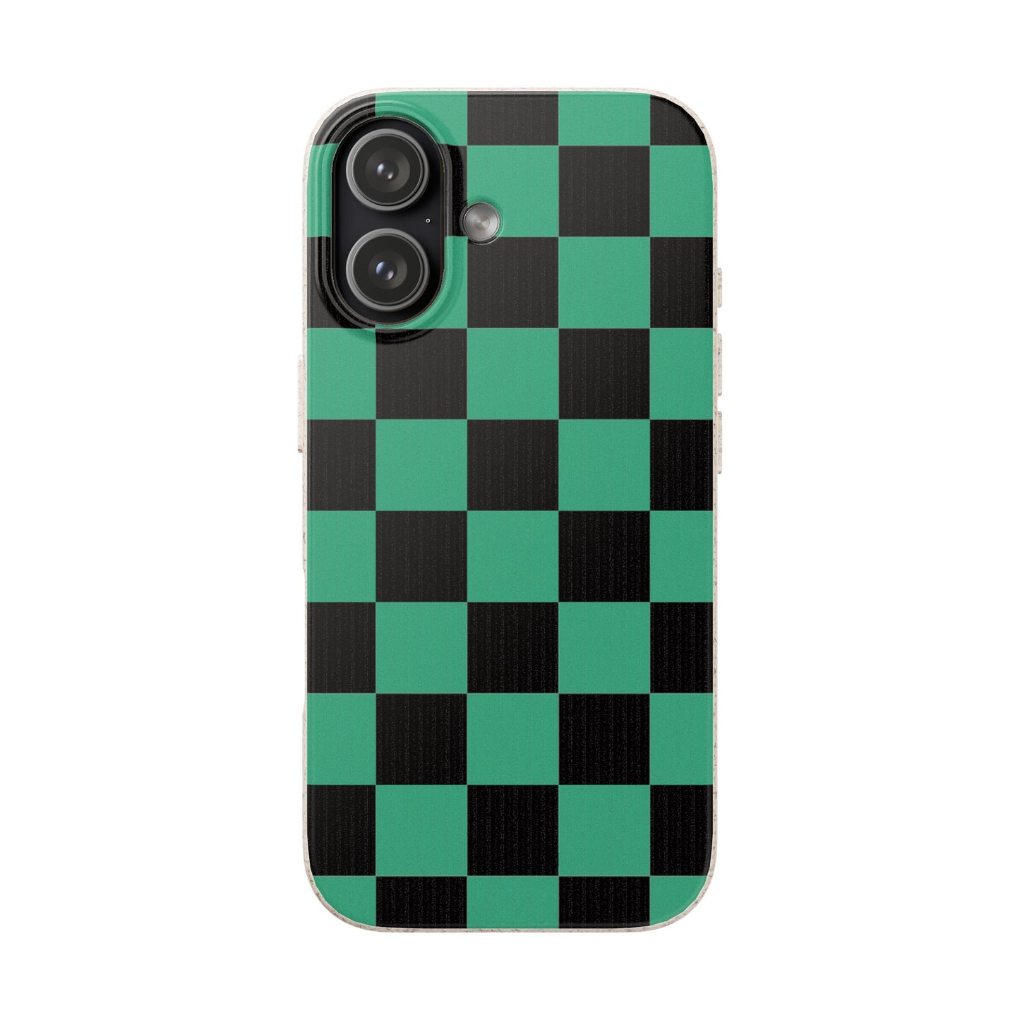 Biodegradable Checkerboard Phone Case — Green & Black Tanjiro Eco Smartphone Cover for Apple iPhone and Samsung Galaxy.