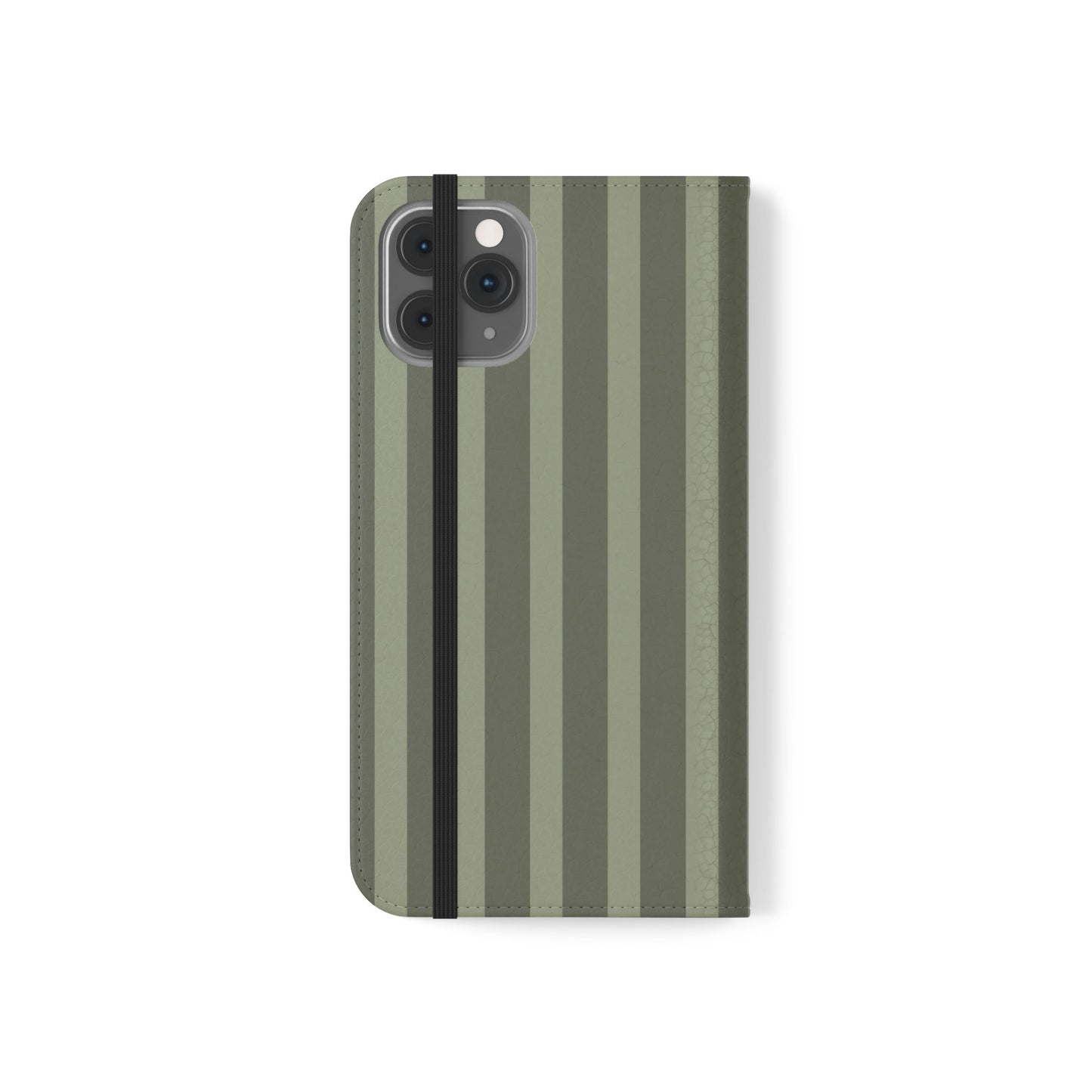 Olive Vertical Stripe Flip Phone Case — Wallet Cover with Card Slots