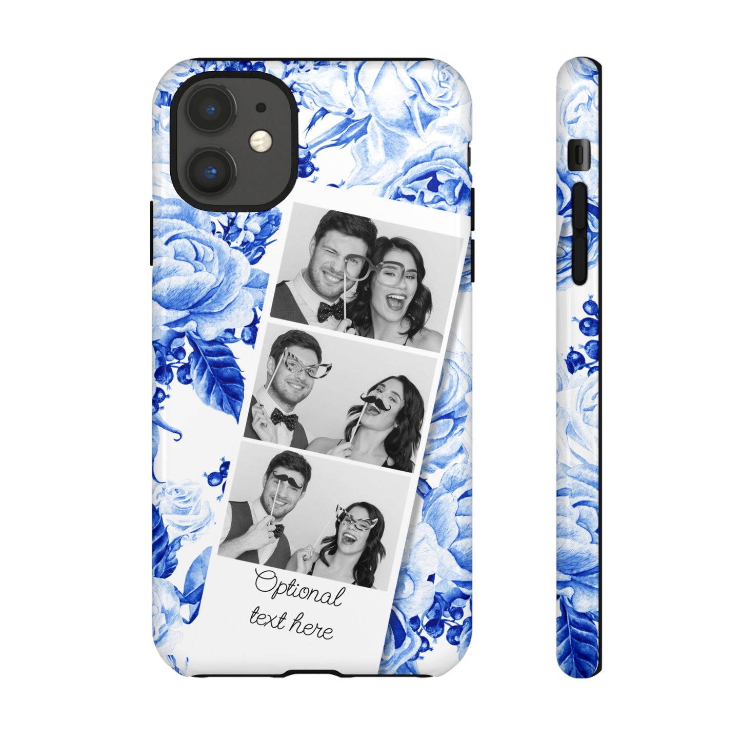 Three Photo Personalised Blue Floral Image Strip Custom Phone Case