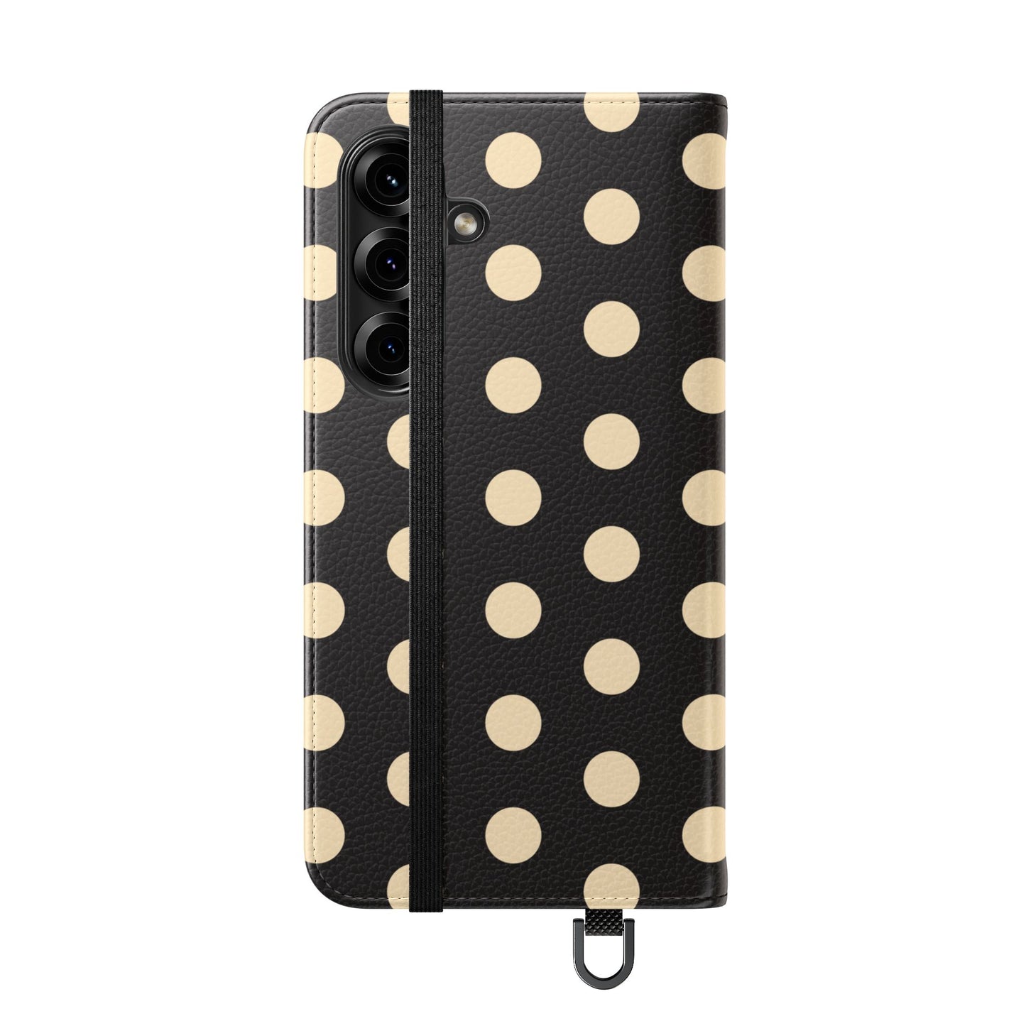 Polka Dot Flip Phone Case – Retro Black & Cream Wallet Cover