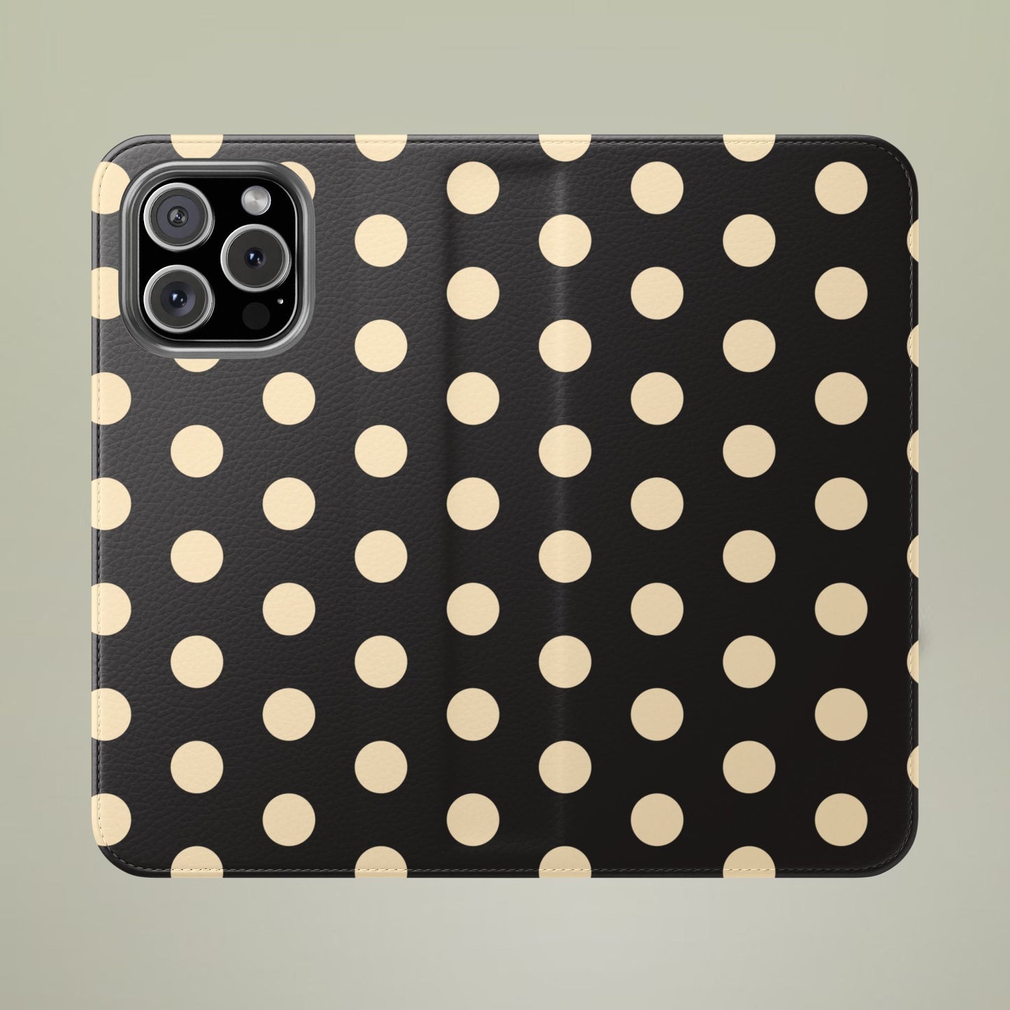 Polka Dot Flip Phone Case – Retro Black & Cream Wallet Cover