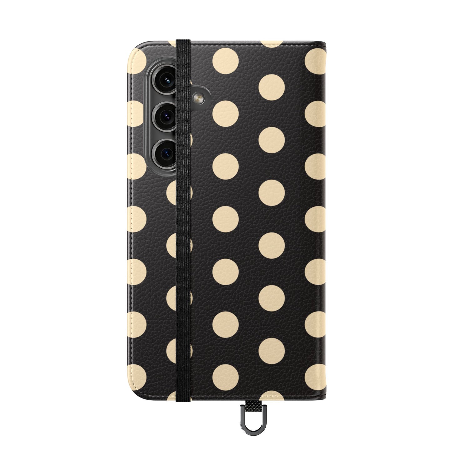 Polka Dot Flip Phone Case – Retro Black & Cream Wallet Cover