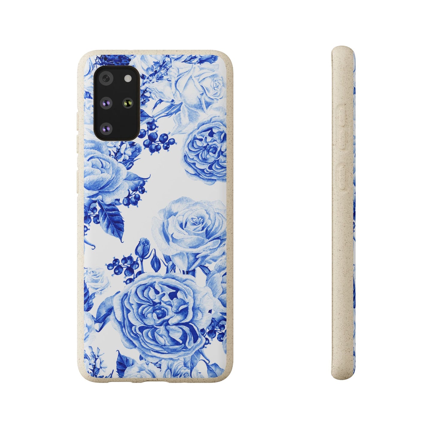 Blue Floral Biodegradable Eco-Friendly Phone Cover for Apple iPhone and Samsung Galaxy.