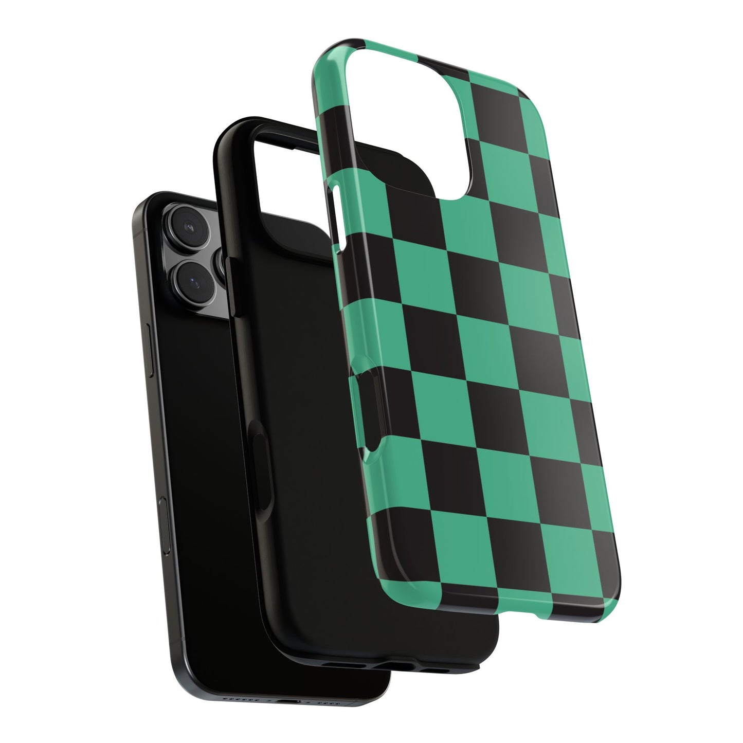 Tanjiro Checkerboard Tough Phone Case – Green & Black Protective Cover