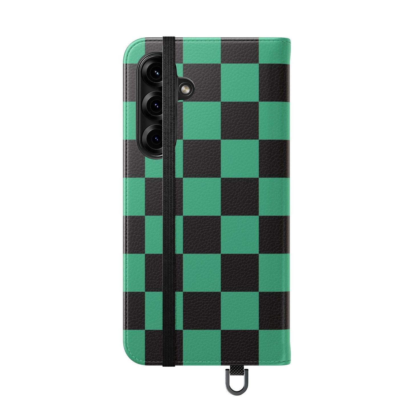 Tanjiro Chequered Flip Phone Case — Black and Green Chequered Wallet Cover