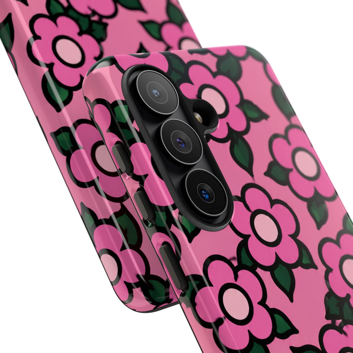 Pink Floral Tough Phone Case — Cute Retro Flower Protective Cover