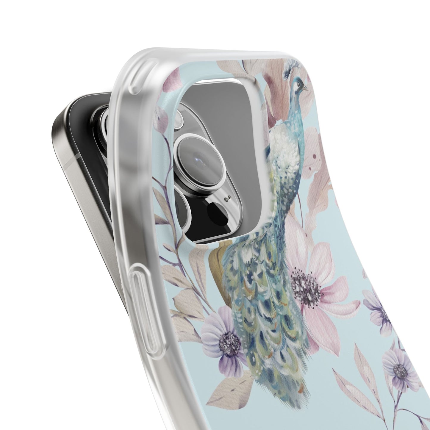 Pastel Peacock Watercolor Protective Flexi Case for Apple iPhone, Samsung Galaxy.