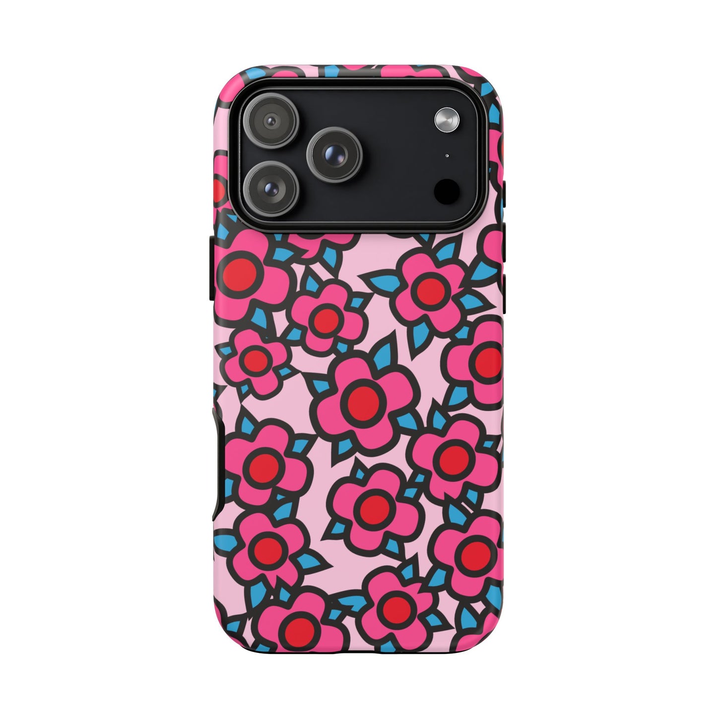 Floral Pink Tough Phone Case — Retro Red & Teal Flower Pattern
