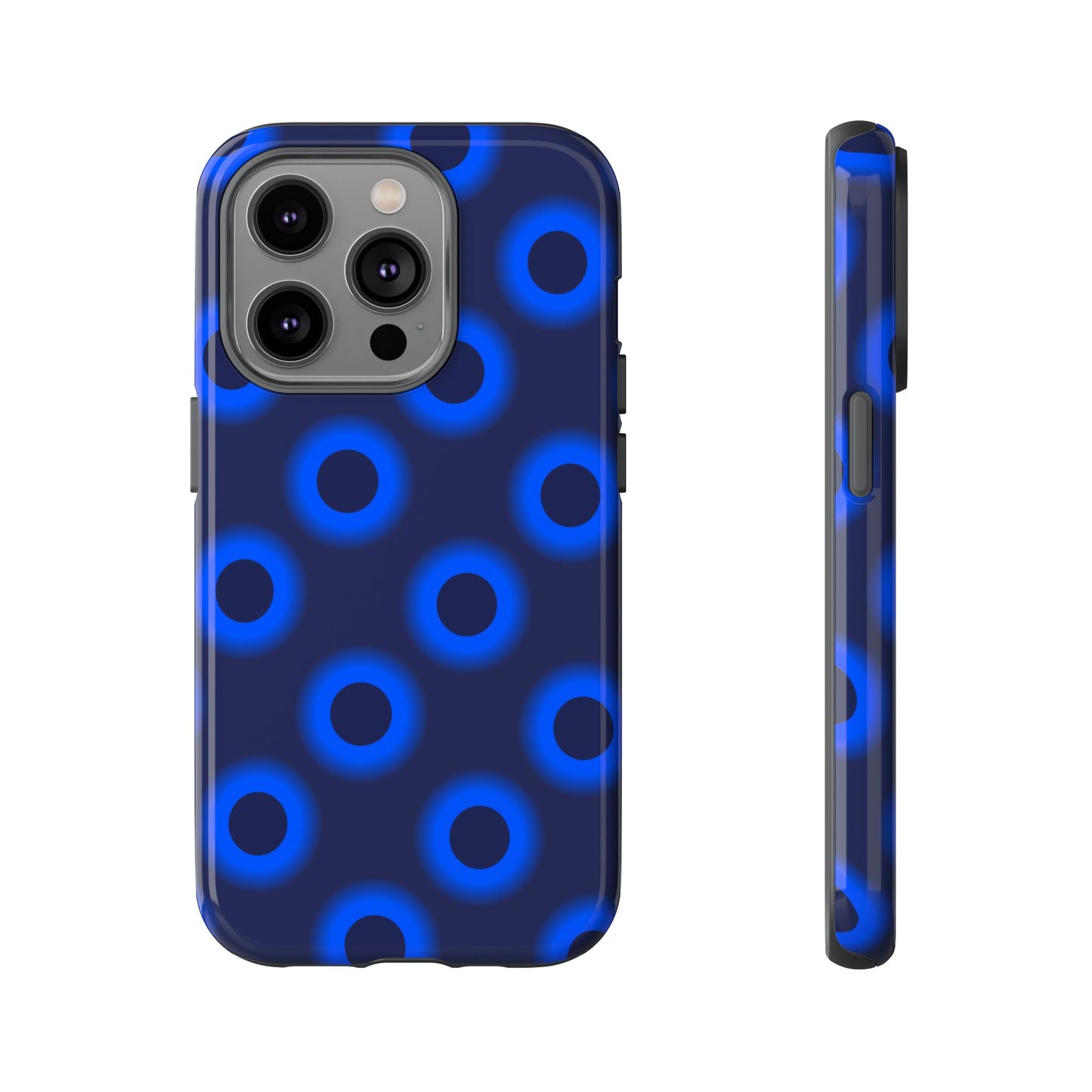 Blue Neon Dot Tough Phone Case — Protective iPhone Cover with Geometric Ring Pattern