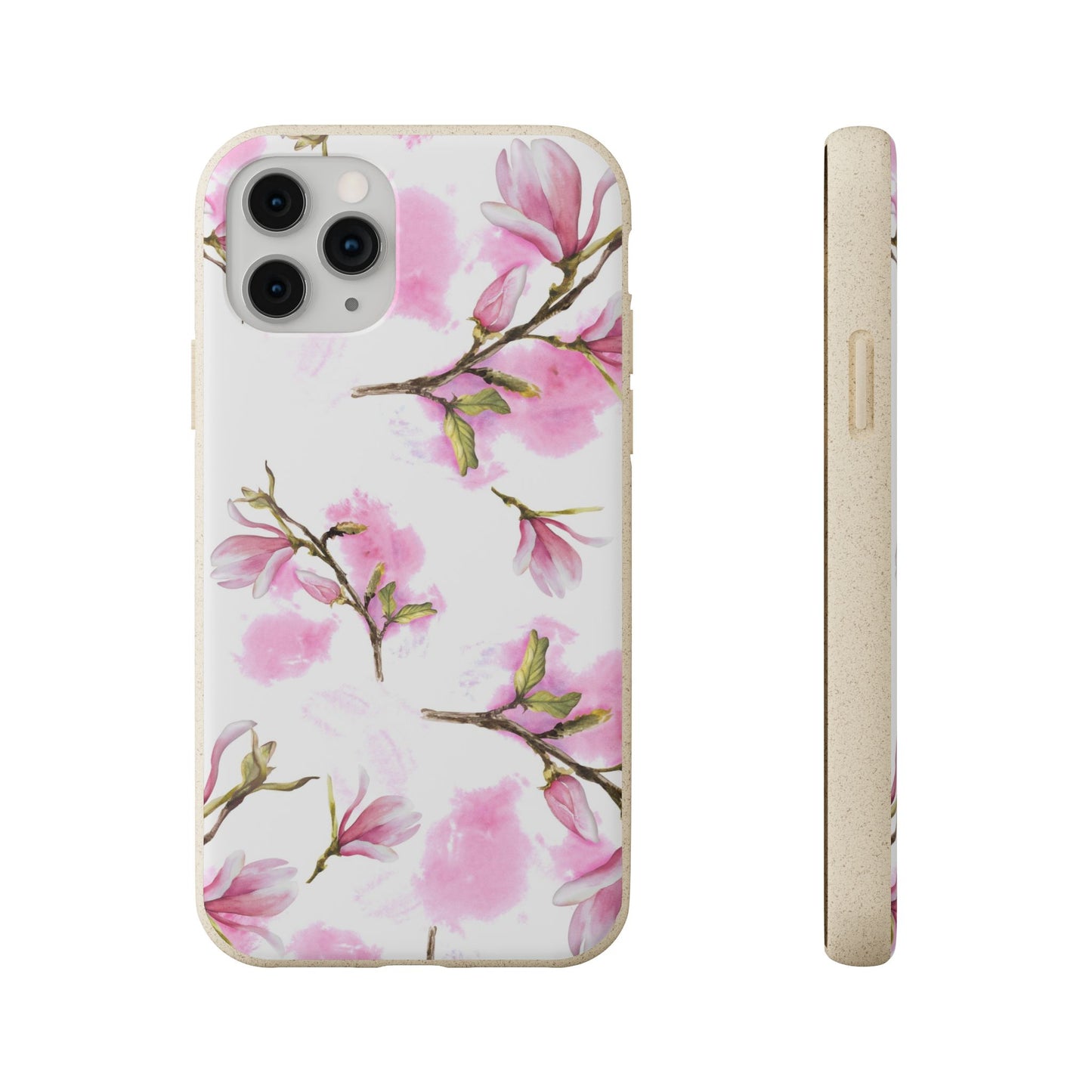 Biodegradable Phone Case — Pink Magnolia Floral Eco Phone Cover for Apple iPhone and Samsung Galaxy.
