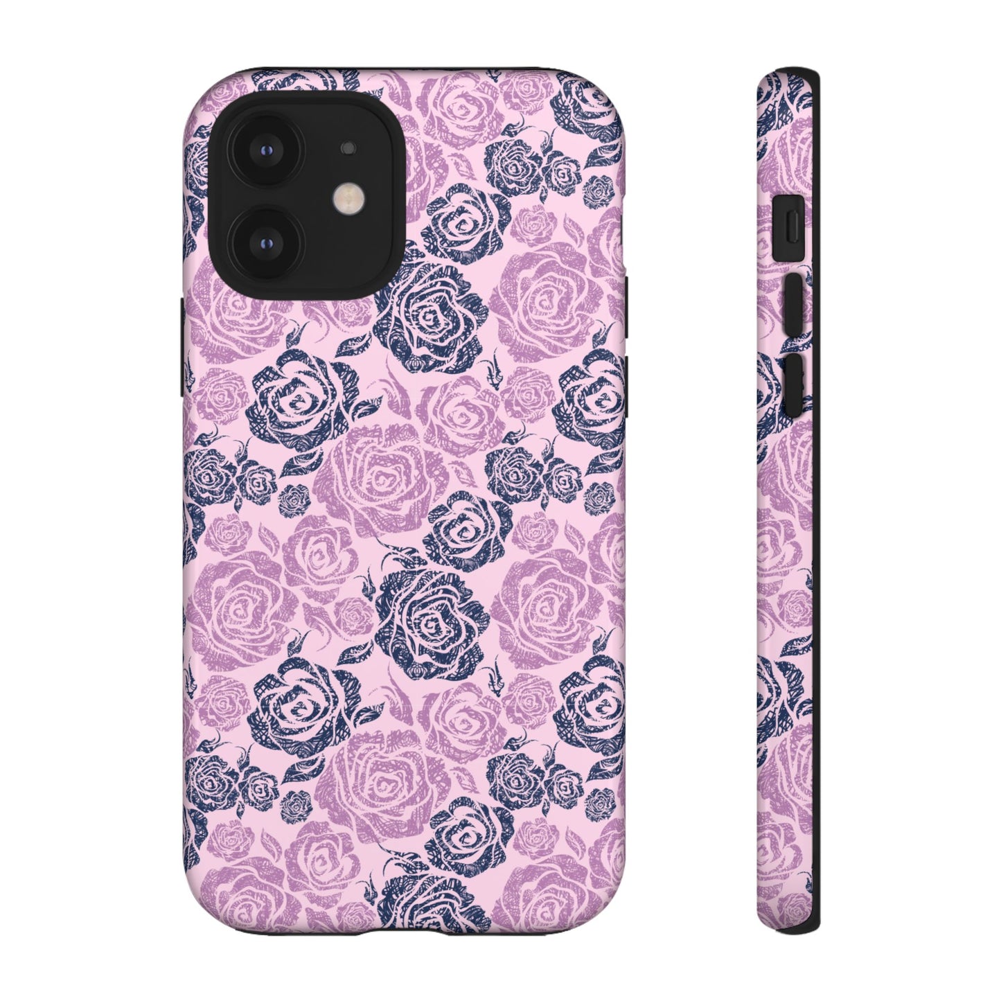Floral Rose Tough Phone Case — Pink & Slate Rose Pattern