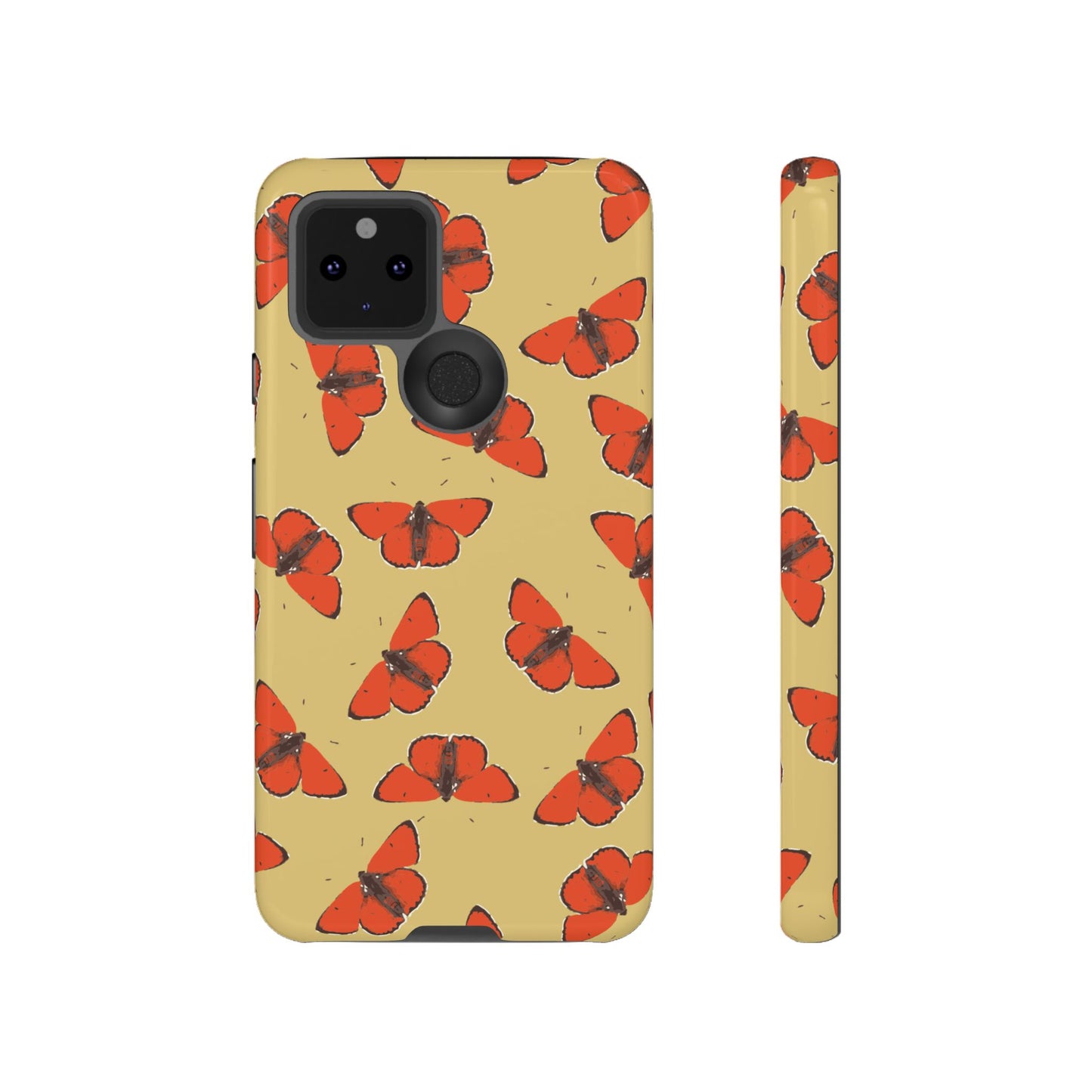 Red Butterfly Pattern Tough Phone Case — Retro Butterflies on Yellow