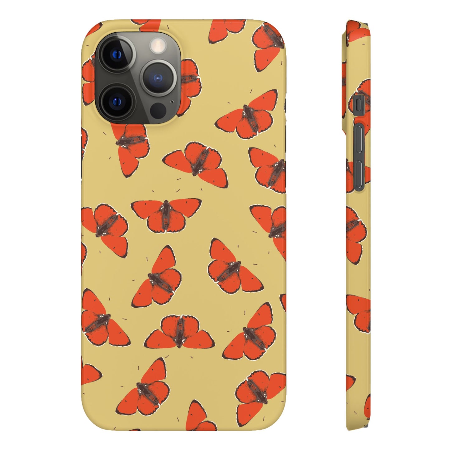 Butterfly Snap Phone Case — Red Moth Pattern on Mustard Background
