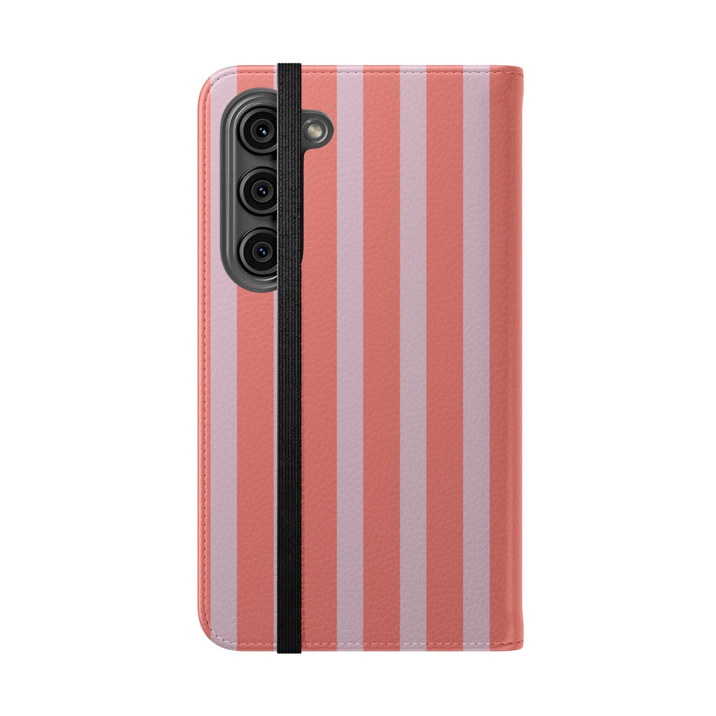 Striped Flip Phone Case — Pink & Coral Vertical Stripe Wallet Cover