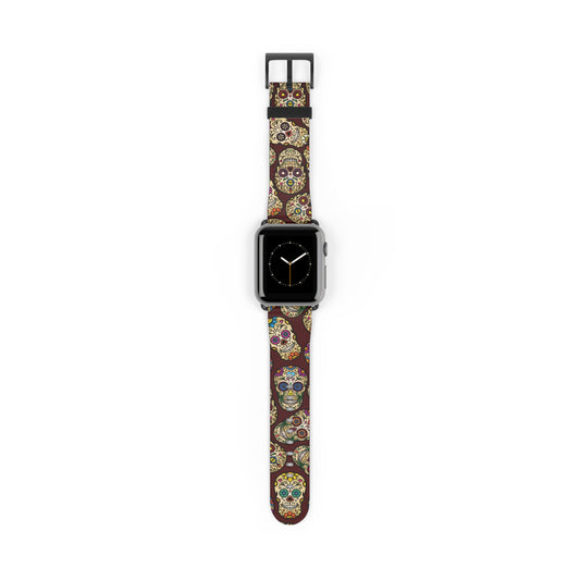 Sugar Skulls Apple Watch band with dark modern gothic design, colorful accessory for casual and formal wear