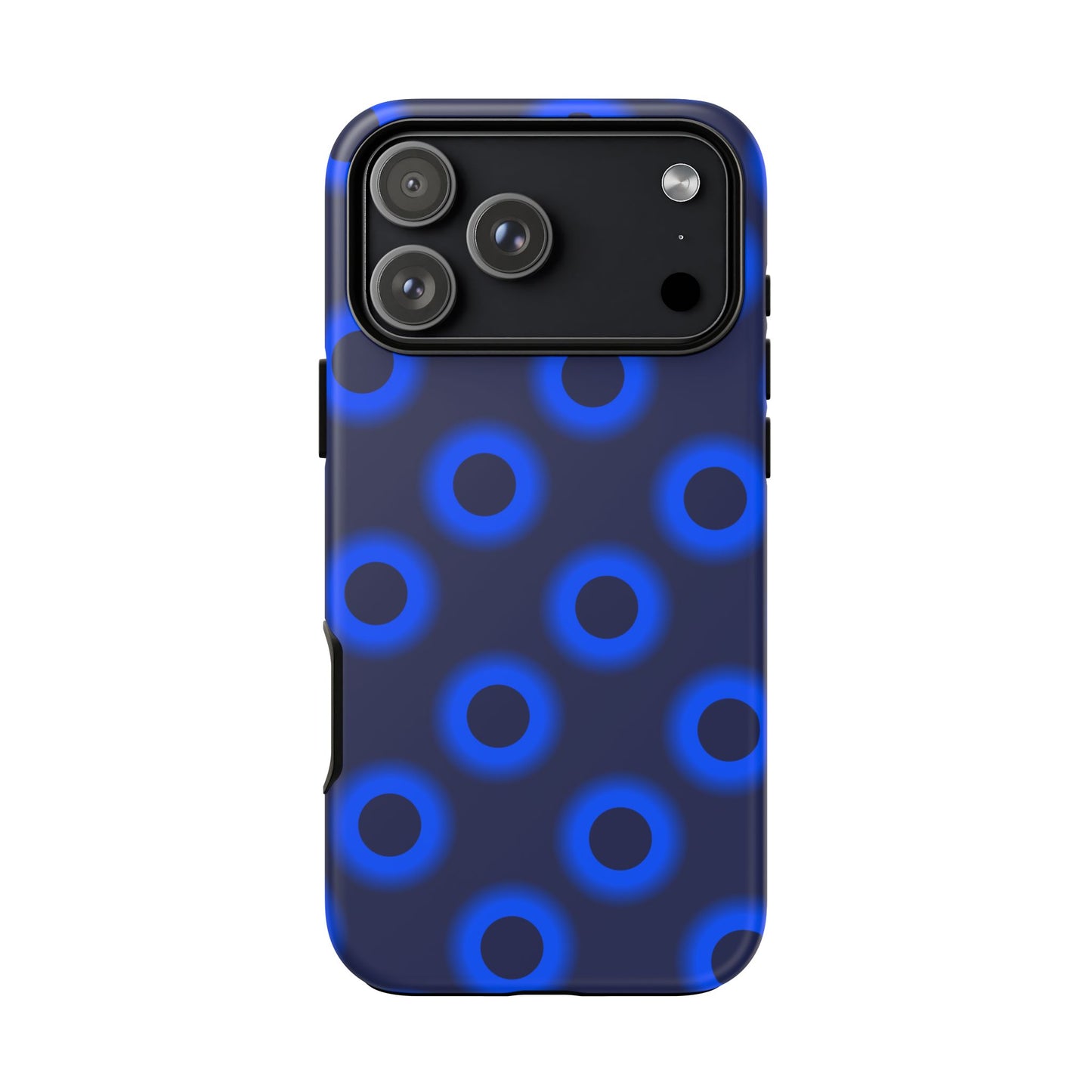 Blue Neon Dot Tough Phone Case — Protective iPhone Cover with Geometric Ring Pattern