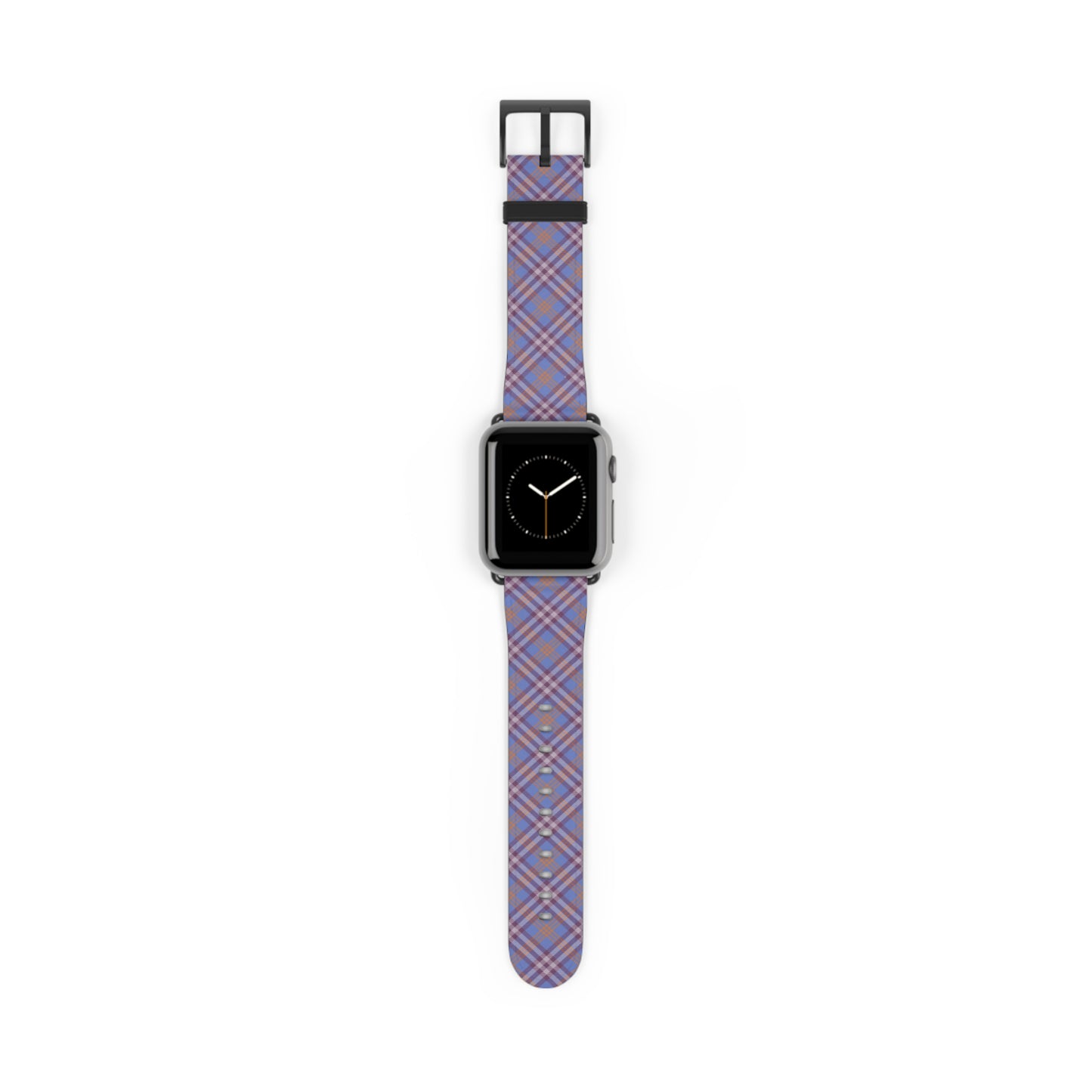 Plaid purple Apple Watch band with retro tartan pattern, stylish gift for her, faux leather strap, stainless steel buckle