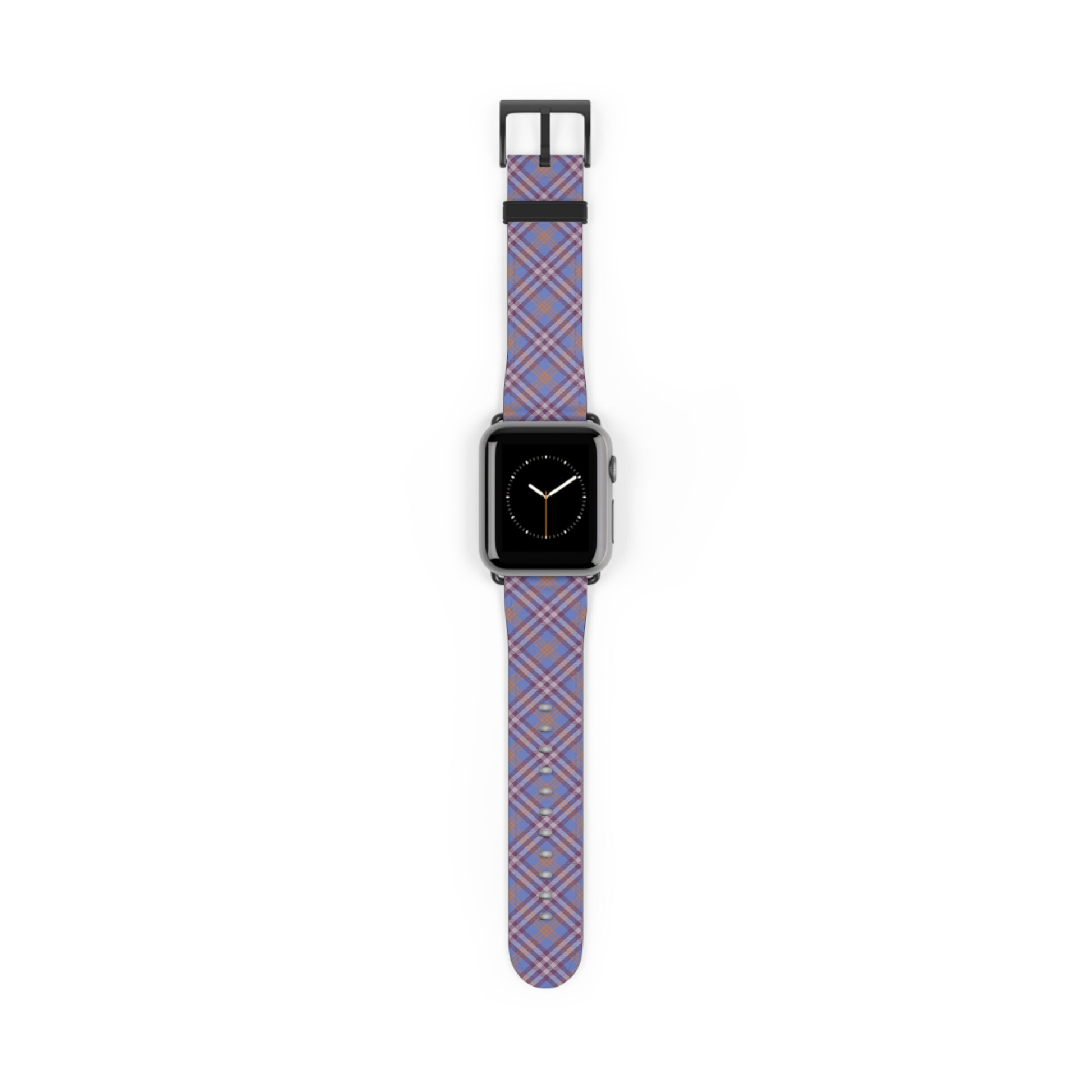 Plaid purple Apple Watch band with retro tartan pattern, stylish gift for her, faux leather strap, stainless steel buckle
