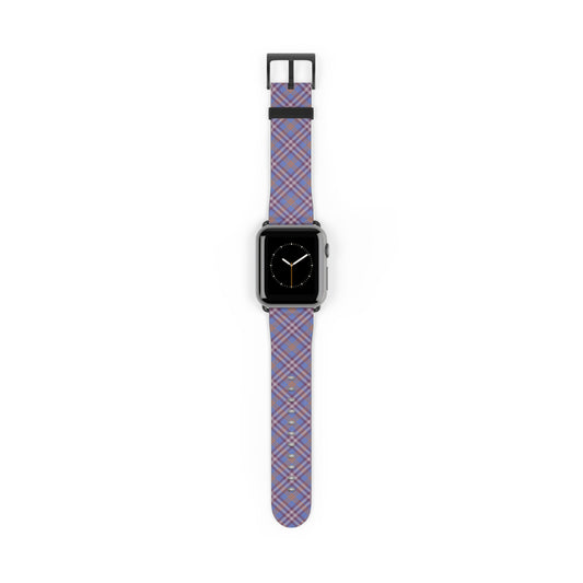 Plaid purple Apple Watch band with retro tartan pattern, stylish gift for her, faux leather strap, stainless steel buckle