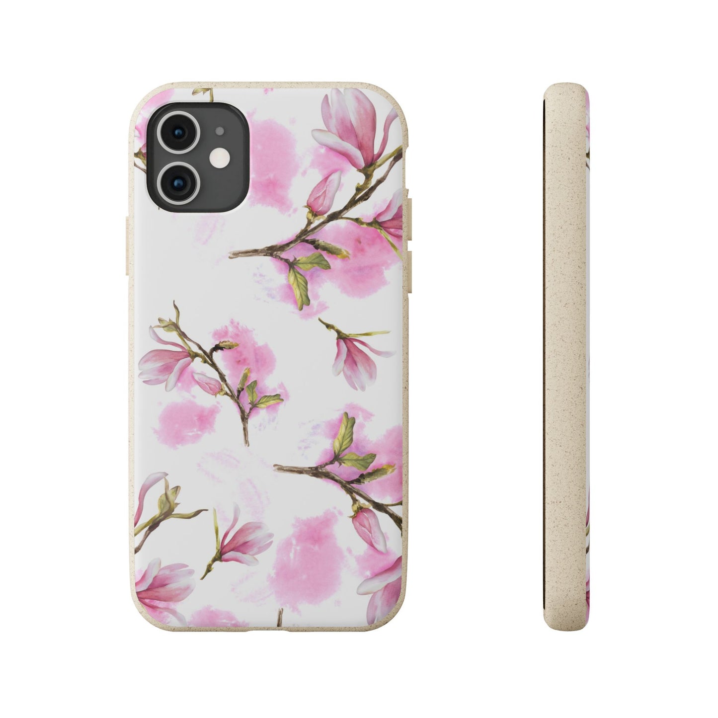 Biodegradable Phone Case — Pink Magnolia Floral Eco Phone Cover for Apple iPhone and Samsung Galaxy.