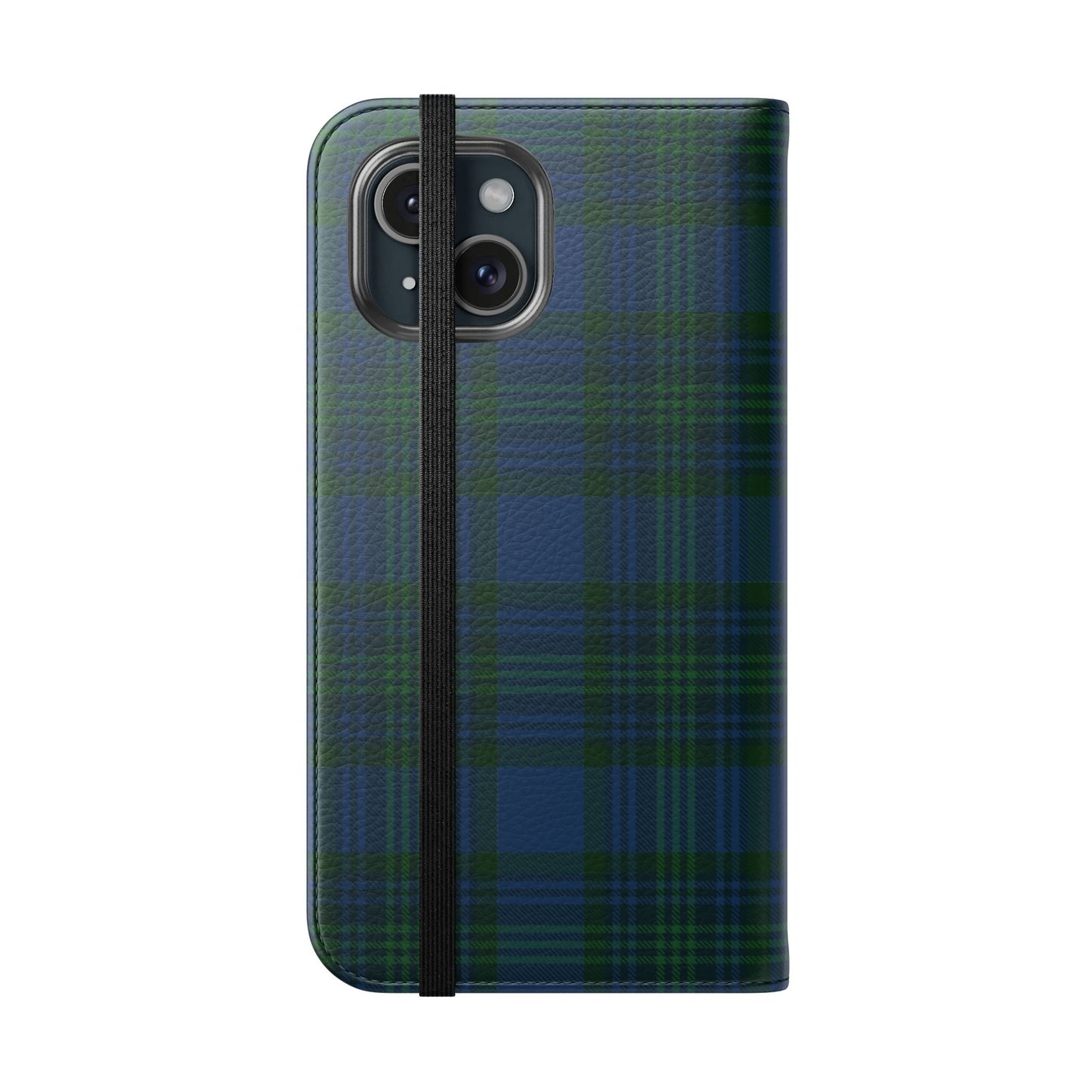 Tartan Flip Phone Case — Navy & Green Plaid Wallet Cover