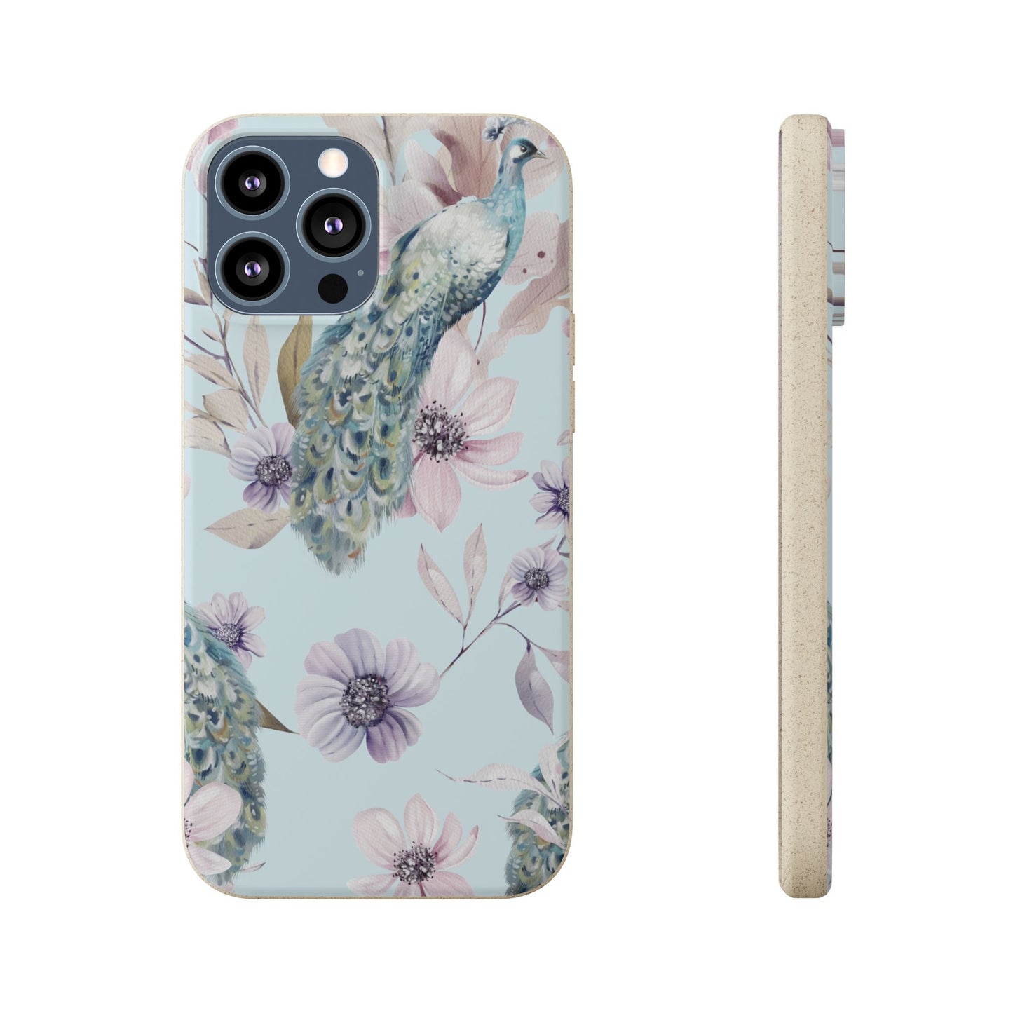 Peacock Floral Biodegradable Phone Case — Eco-Friendly Cover for Apple iPhone and Samsung Galaxy.