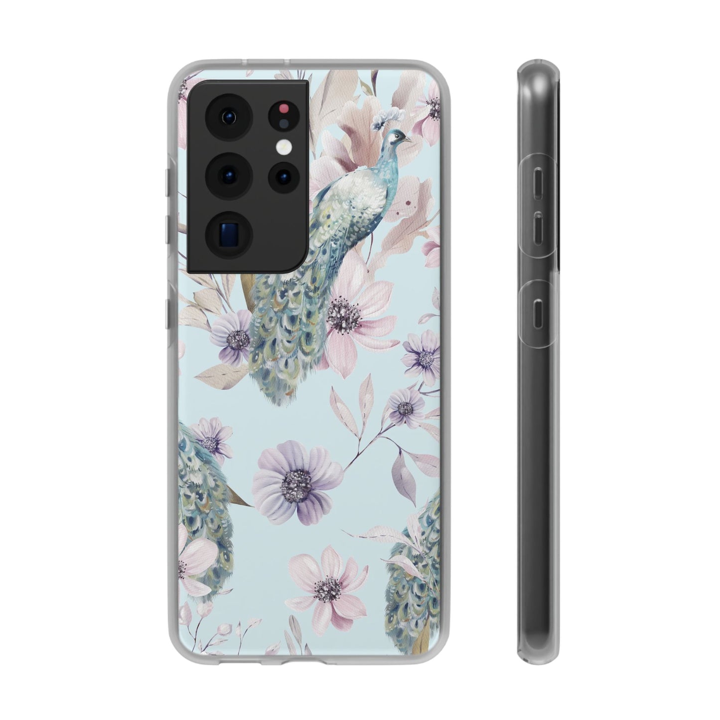 Peacock Floral Phone Case — Pastel Watercolor Bird Slim Case
