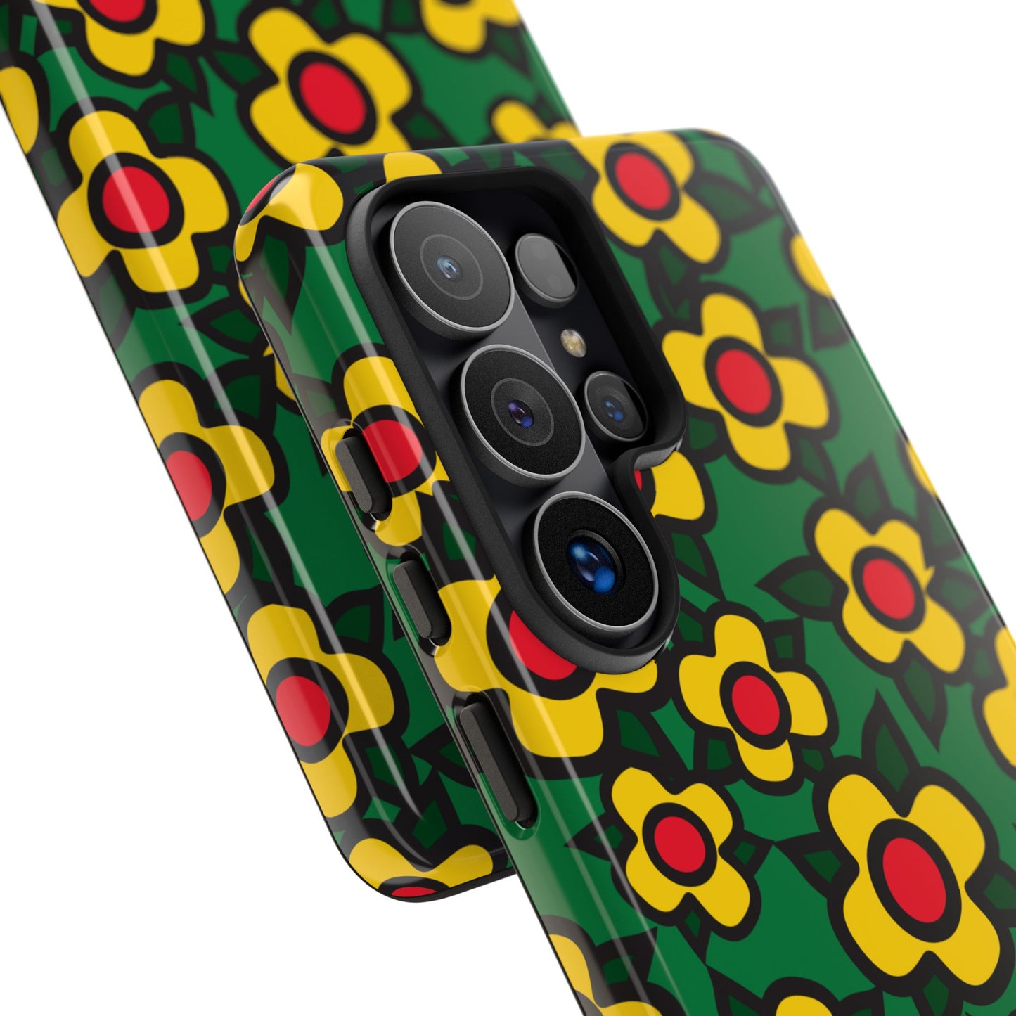 Floral Pop Tough Phone Case — Retro Yellow Red Flower Pattern