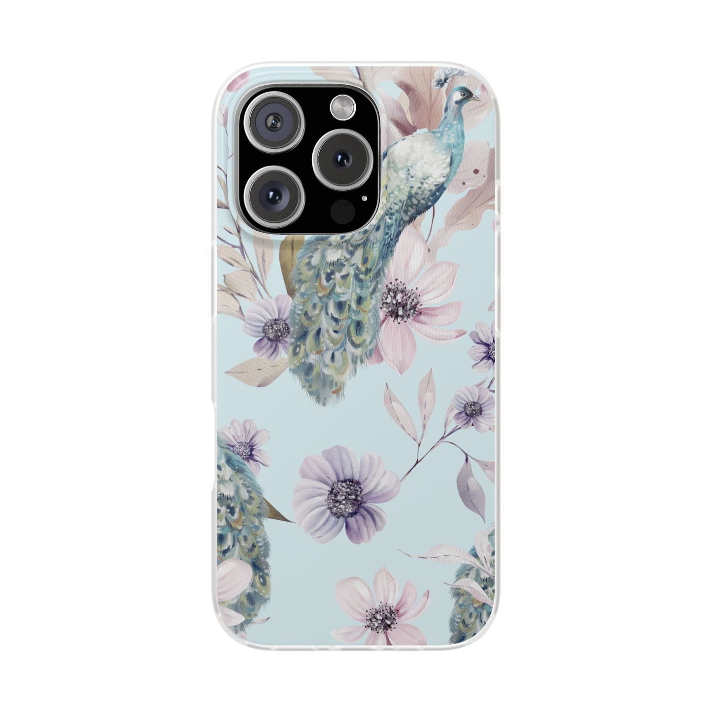 Pastel Peacock Watercolor Protective Flexi Case for Apple iPhone, Samsung Galaxy.