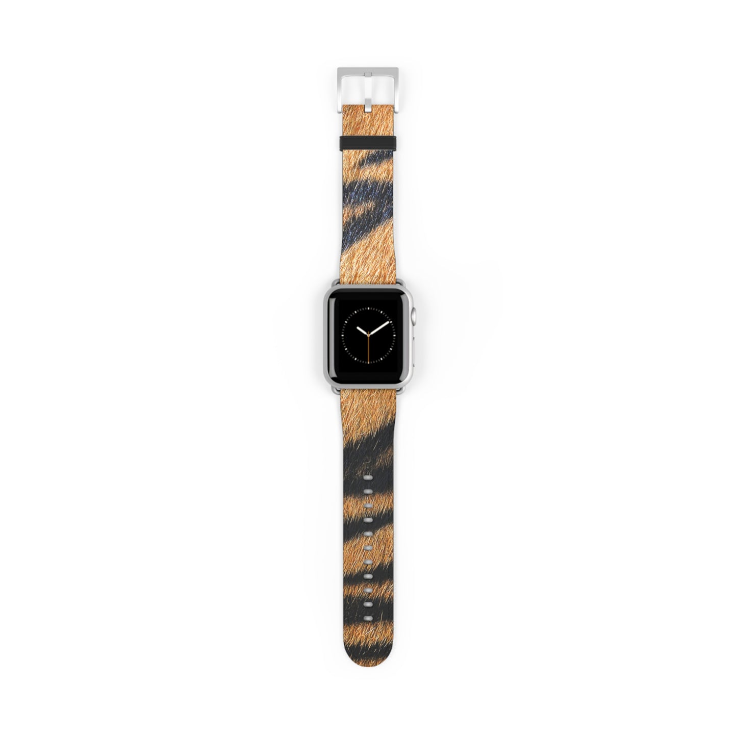 Tiger fur Apple Watch band with faux-leather strap, matte buckle, big cat pattern, stylish gift for him or her