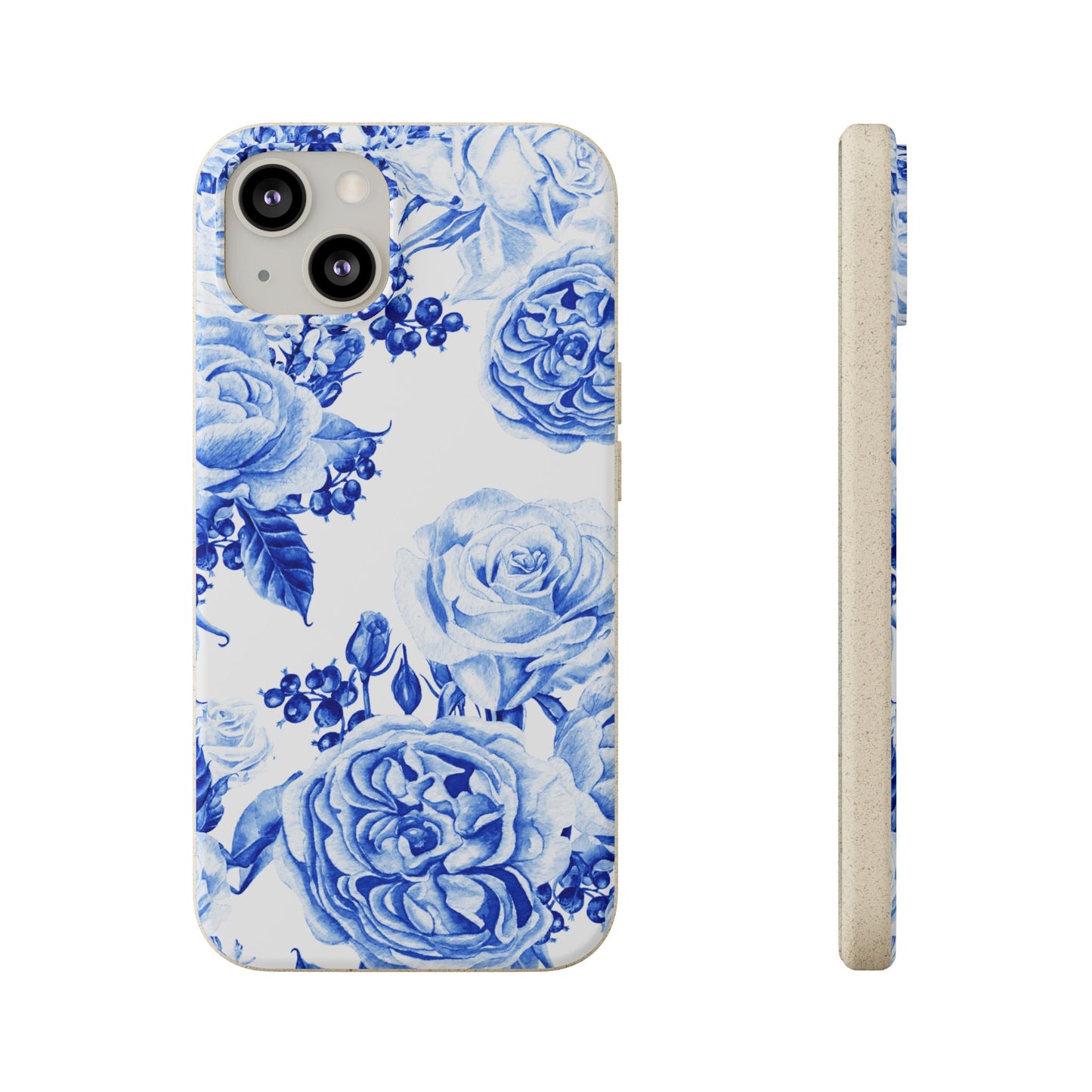 Blue Floral Biodegradable Eco-Friendly Phone Cover for Apple iPhone and Samsung Galaxy.