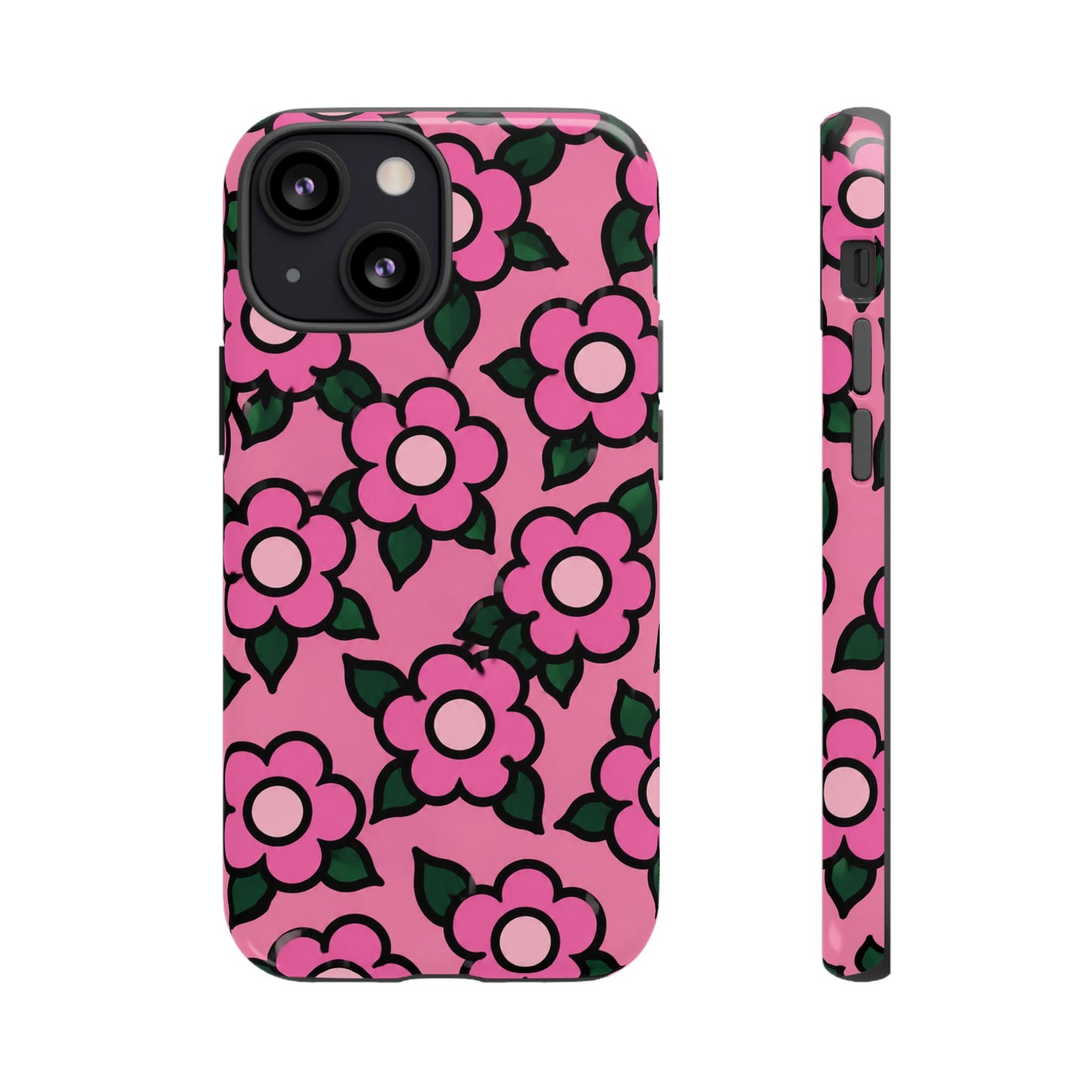 Pink Floral Tough Phone Case — Cute Retro Flower Protective Cover