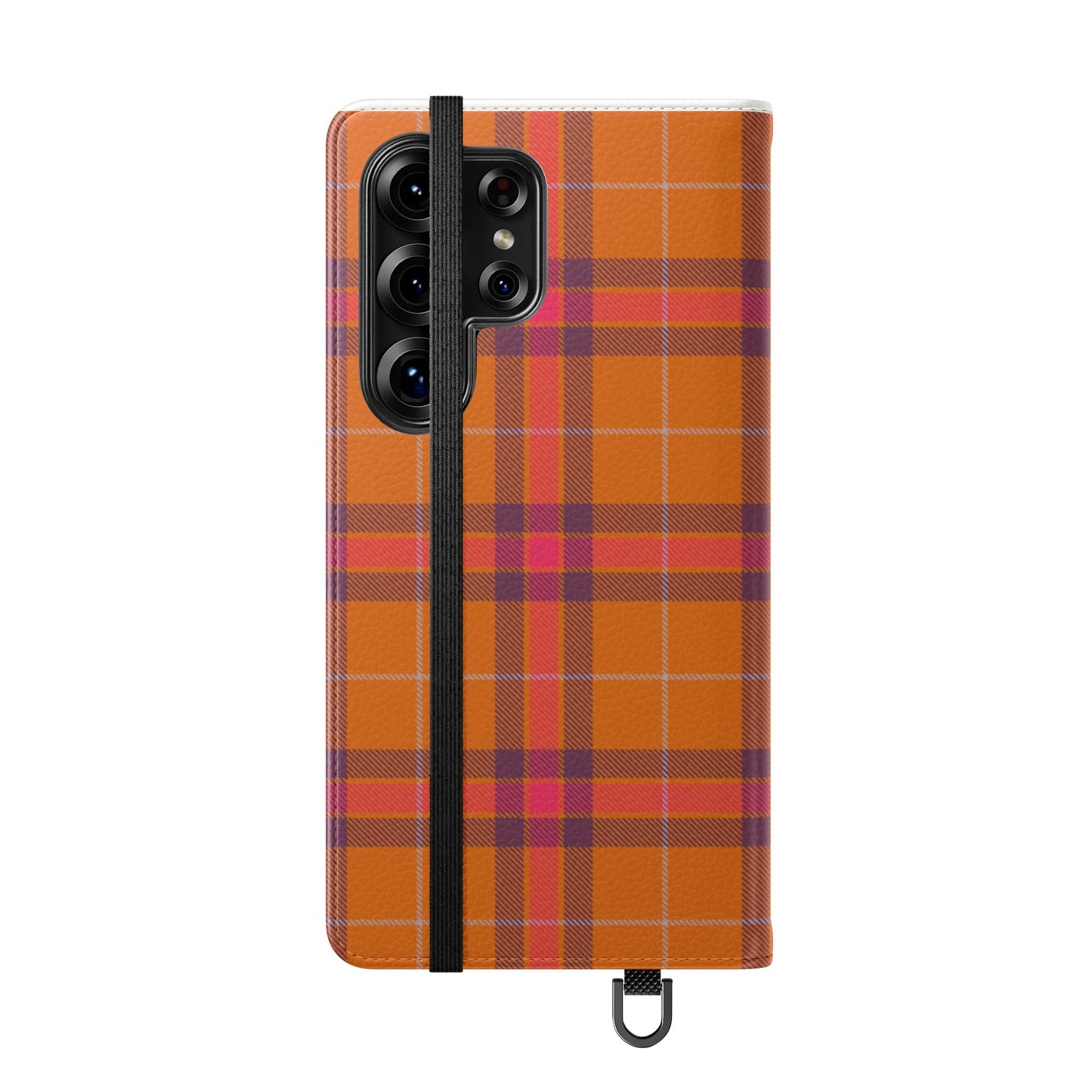 Tartan Flip Phone Case — Orange, Purple & Red Plaid Wallet Cover