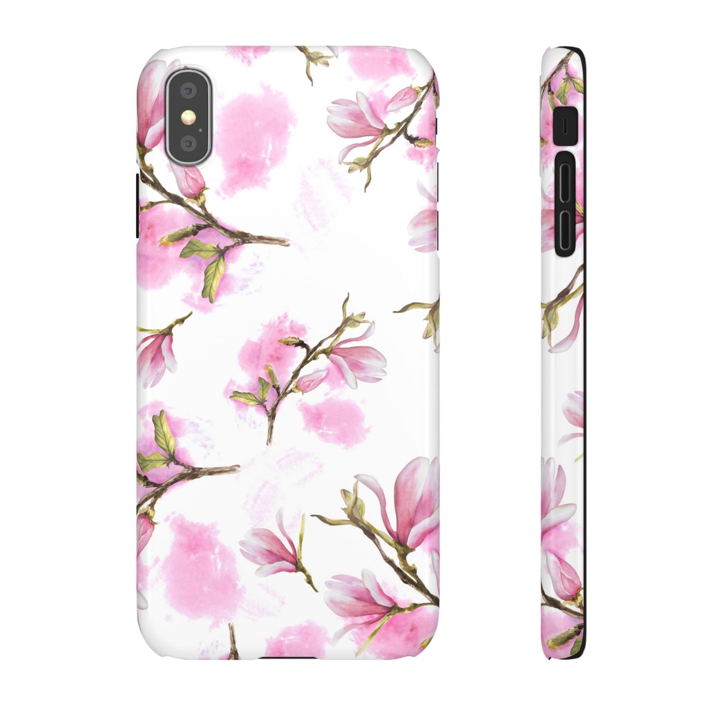 Floral Magnolia Slim Phone Case – Pink Watercolor Snap Case for Apple iPhone and Samsung Galaxy.
