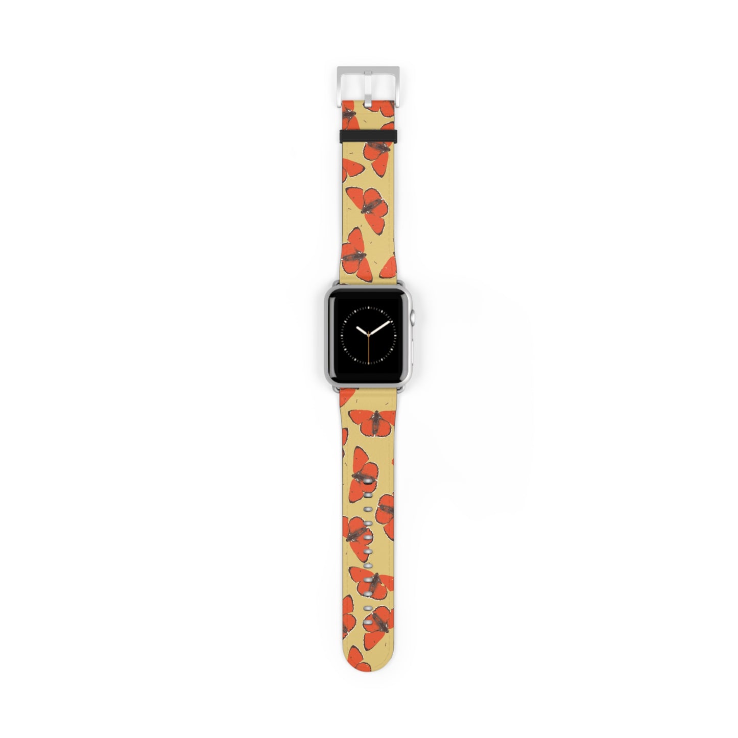 Red Butterfly Watch Band for Apple Watch, colorful accessory with faux-leather strap, perfect gift for her