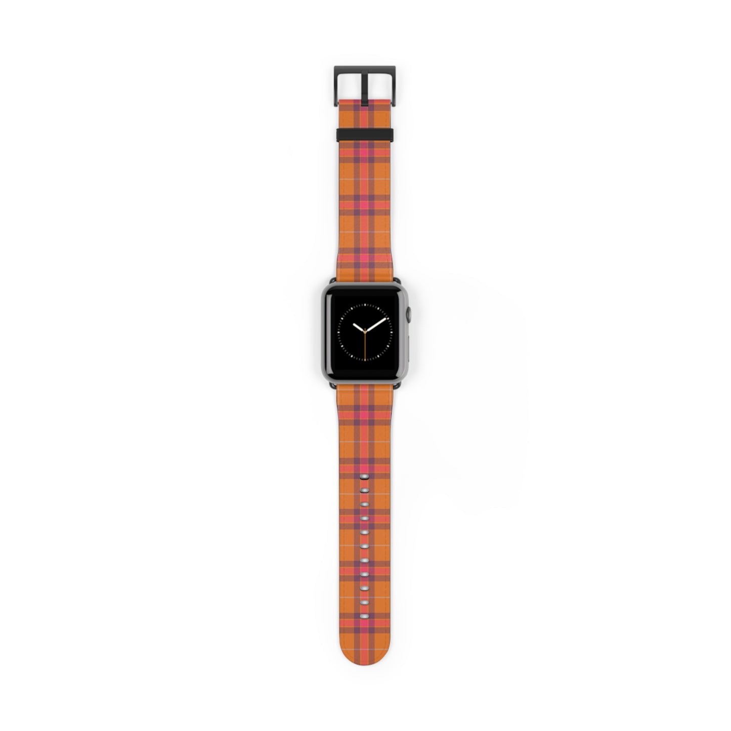 Orange plaid watch band for Apple Watch, autumn tartan strap, cozy accessory with stainless steel buckle, fall style