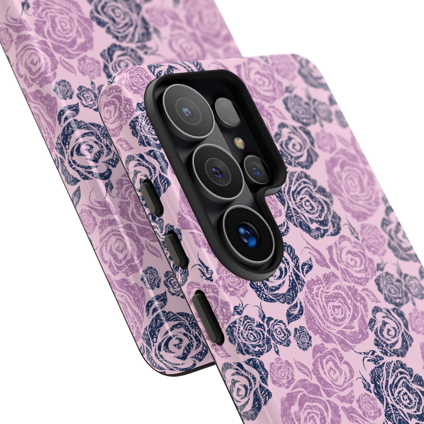 Floral Rose Tough Phone Case — Pink & Slate Rose Pattern