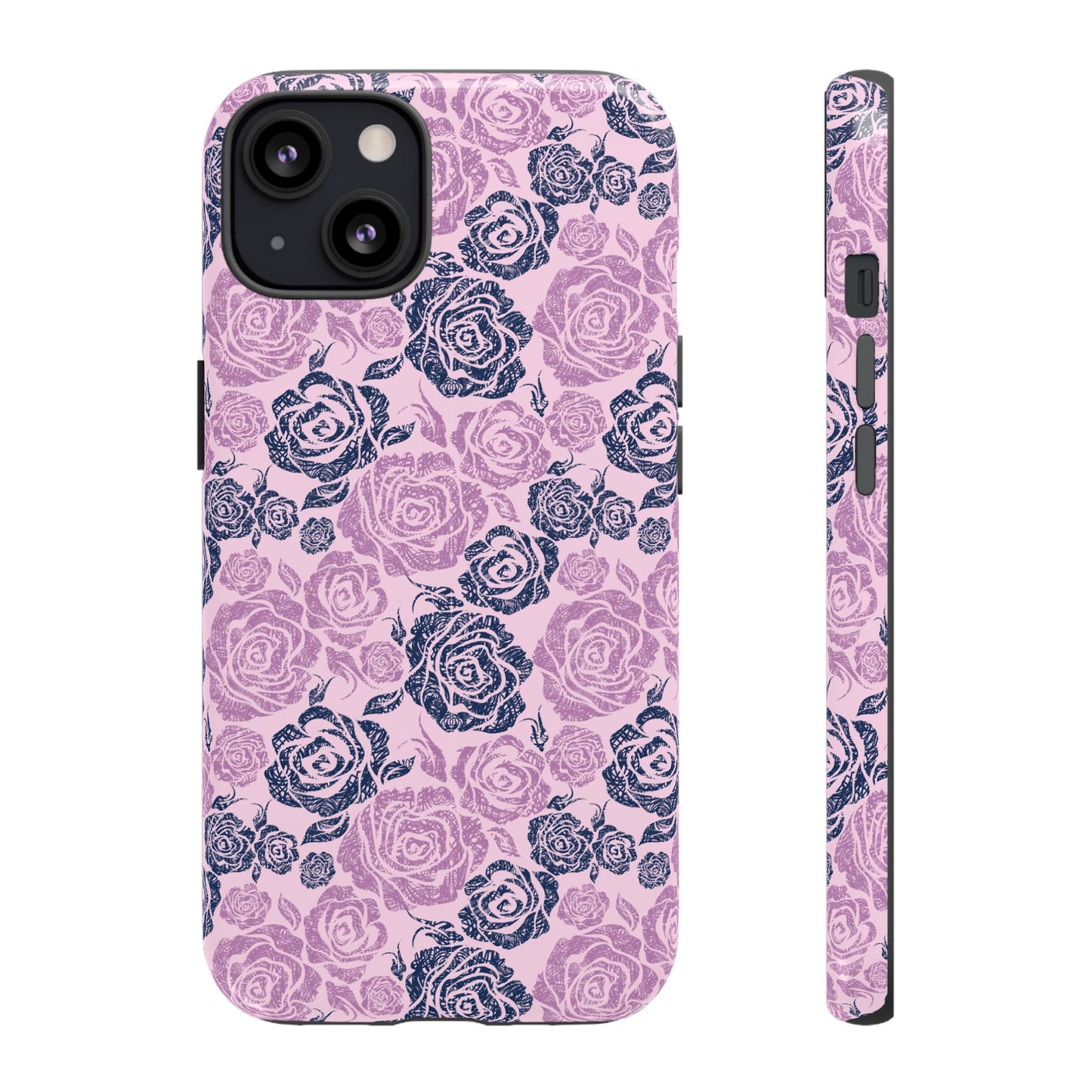 Floral Rose Tough Phone Case — Pink & Slate Rose Pattern