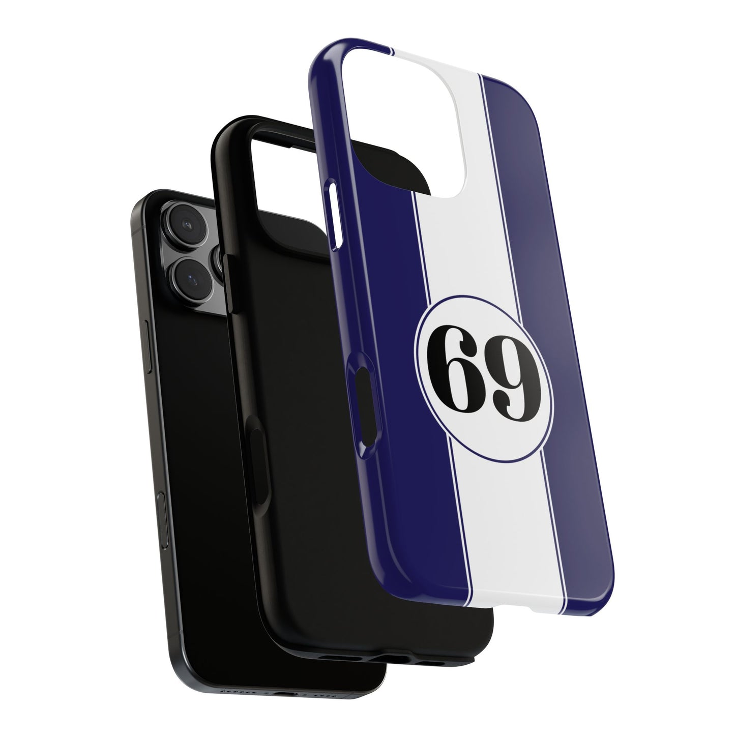 Custom Number Racing Stripe Tough Phone Case for Apple iPhone, Samsung Galaxy and Google Pixel.