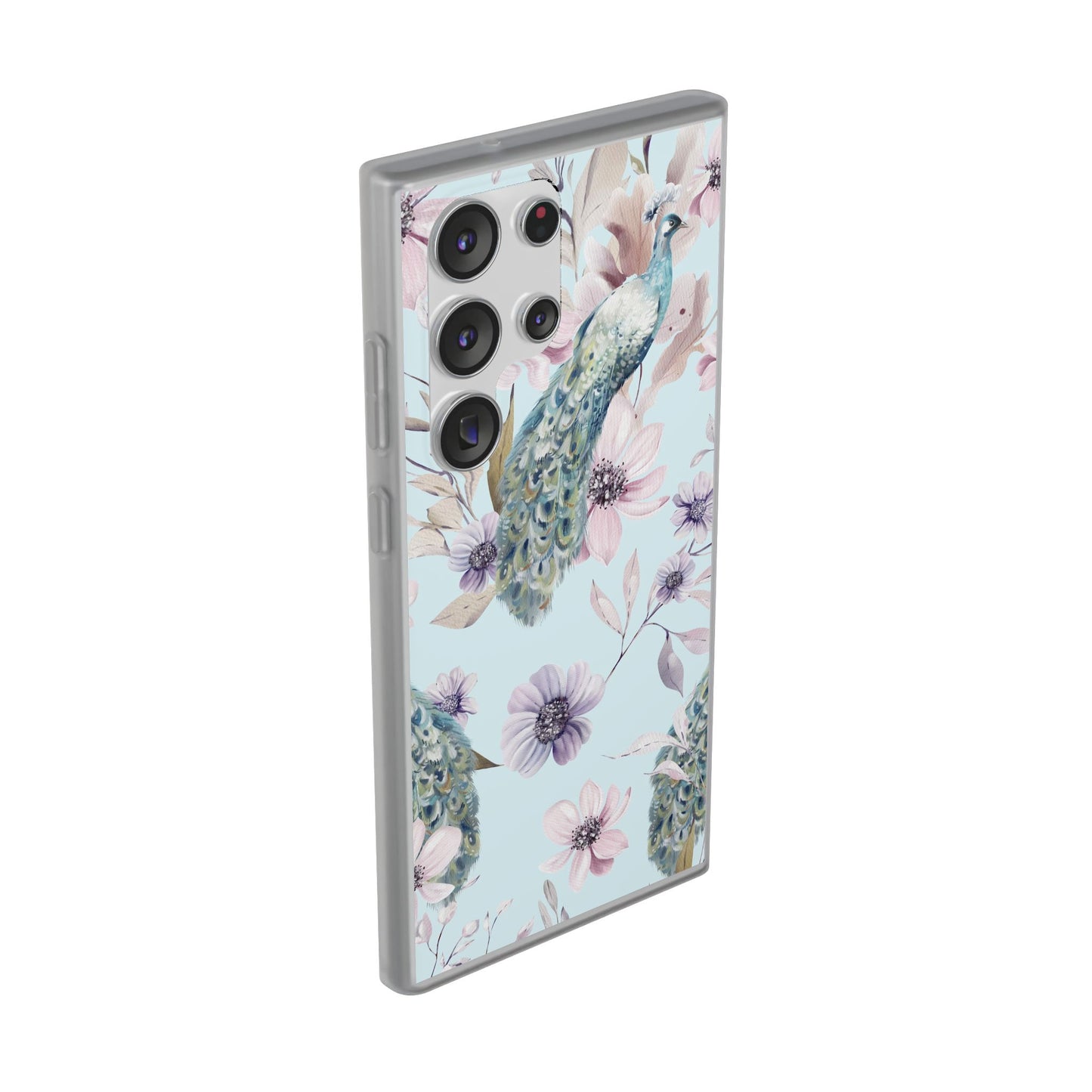 Peacock Floral Phone Case — Pastel Watercolor Bird Slim Case