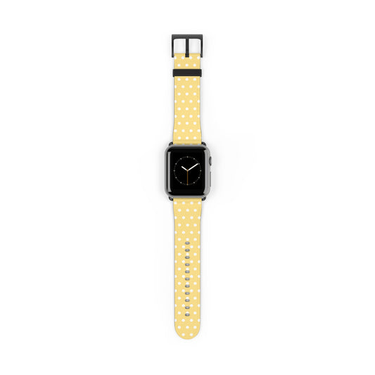 apple watch band in yellow polka dot pattern, cute floral retro strap, pastel women’s casual watch accessory